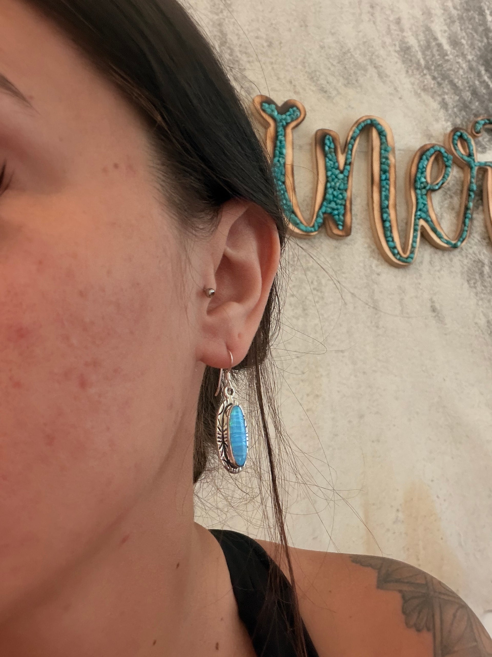 Navajo Made Opal (Man Made) & Sterling Silver Dangle Earrings