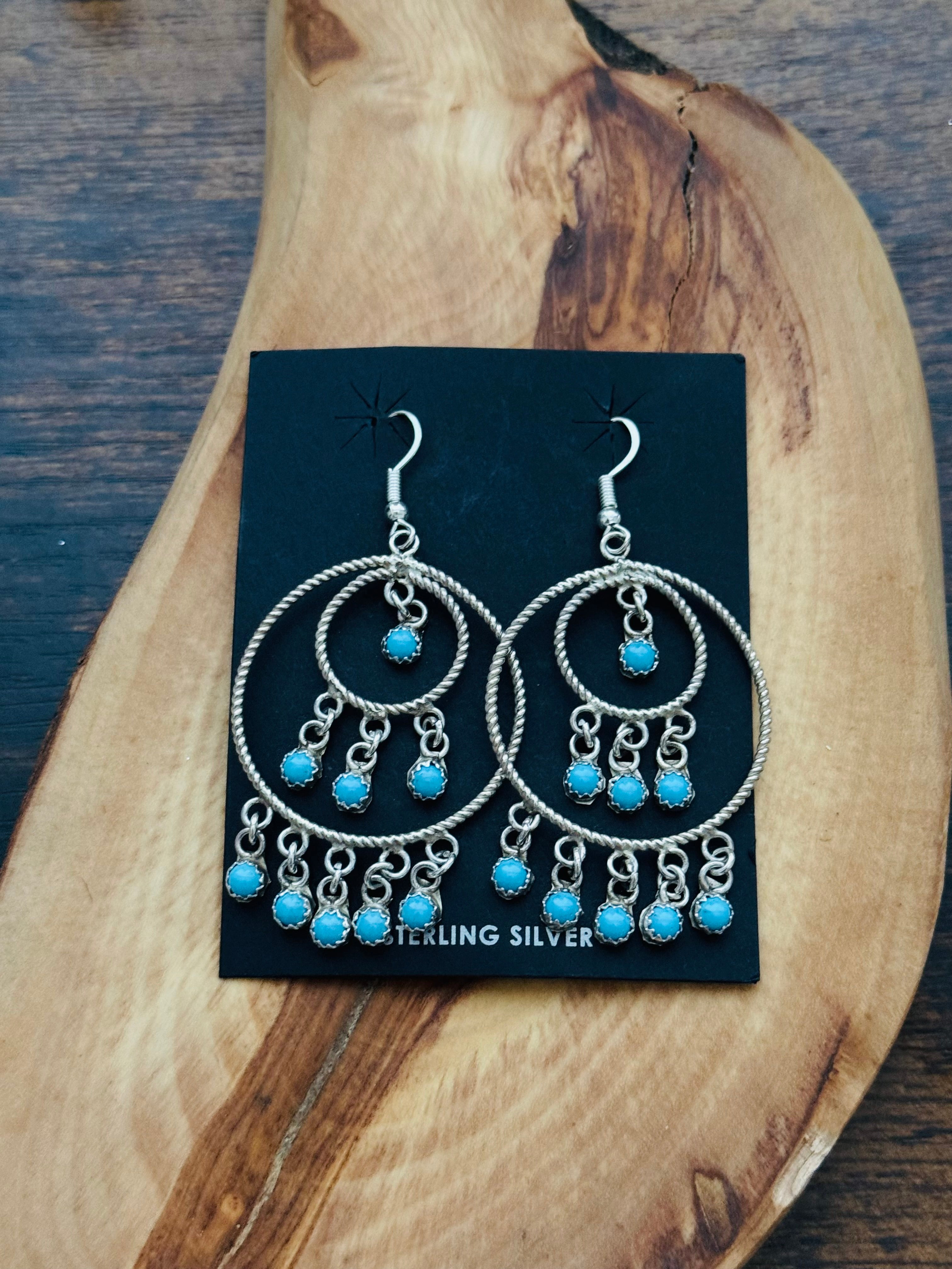 Navajo Made Kingman Turquoise & Sterling Silver Dangle Earrings