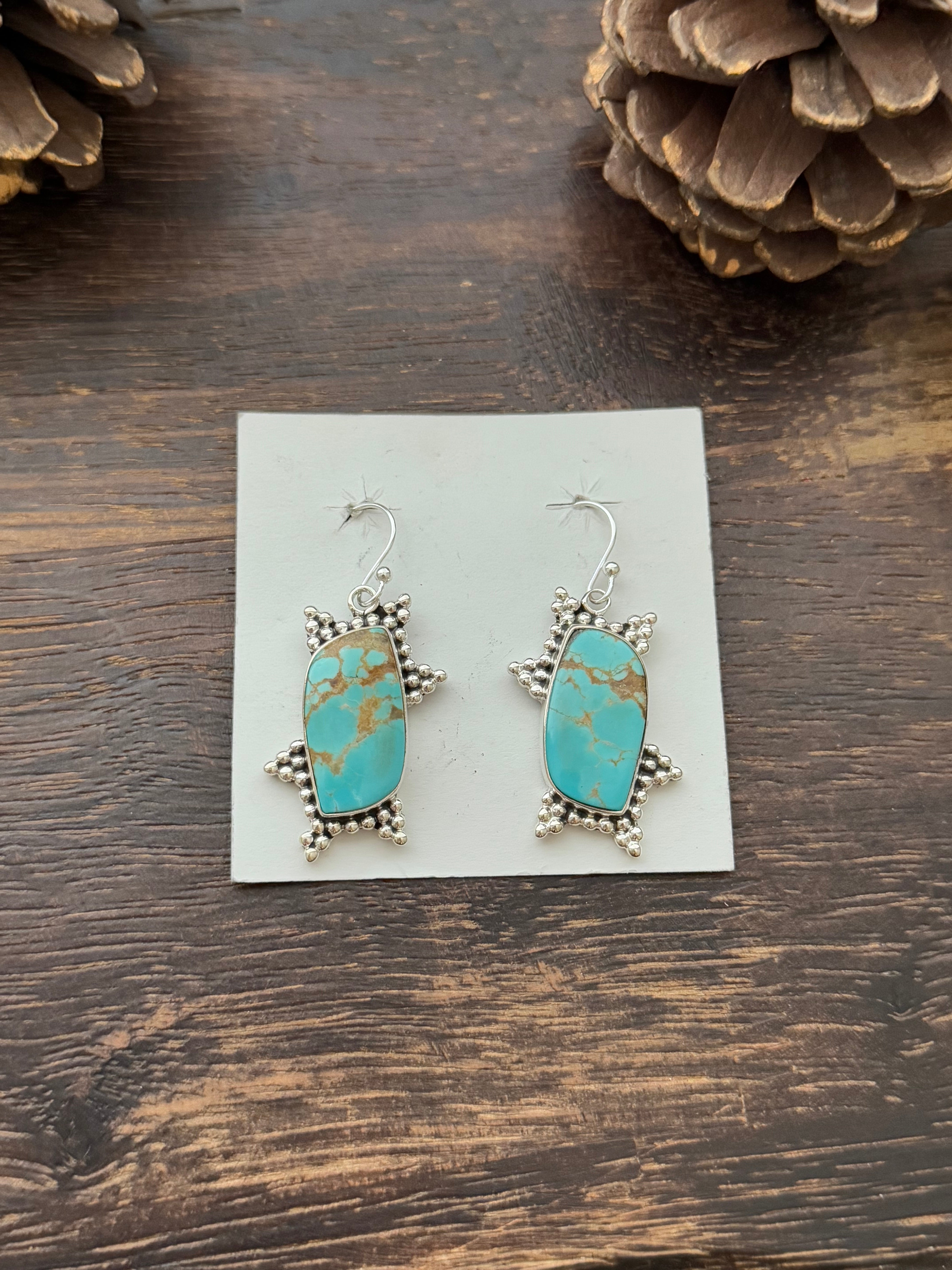 Southwest Handmade #8 Turquoise & Sterling Silver Dangle Earrings