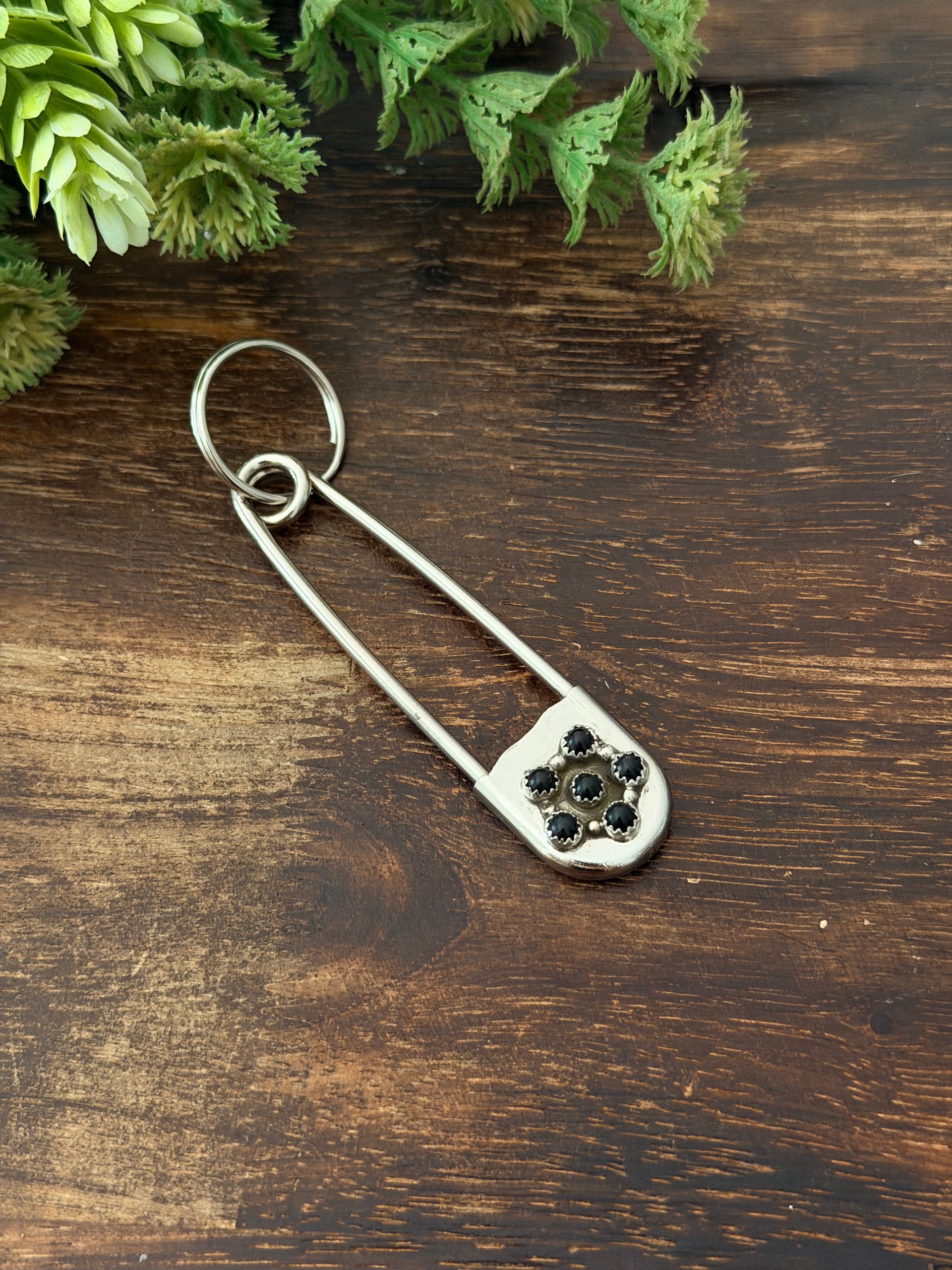 Navajo Made Onyx & Sterling Silver Pin/Key Chain