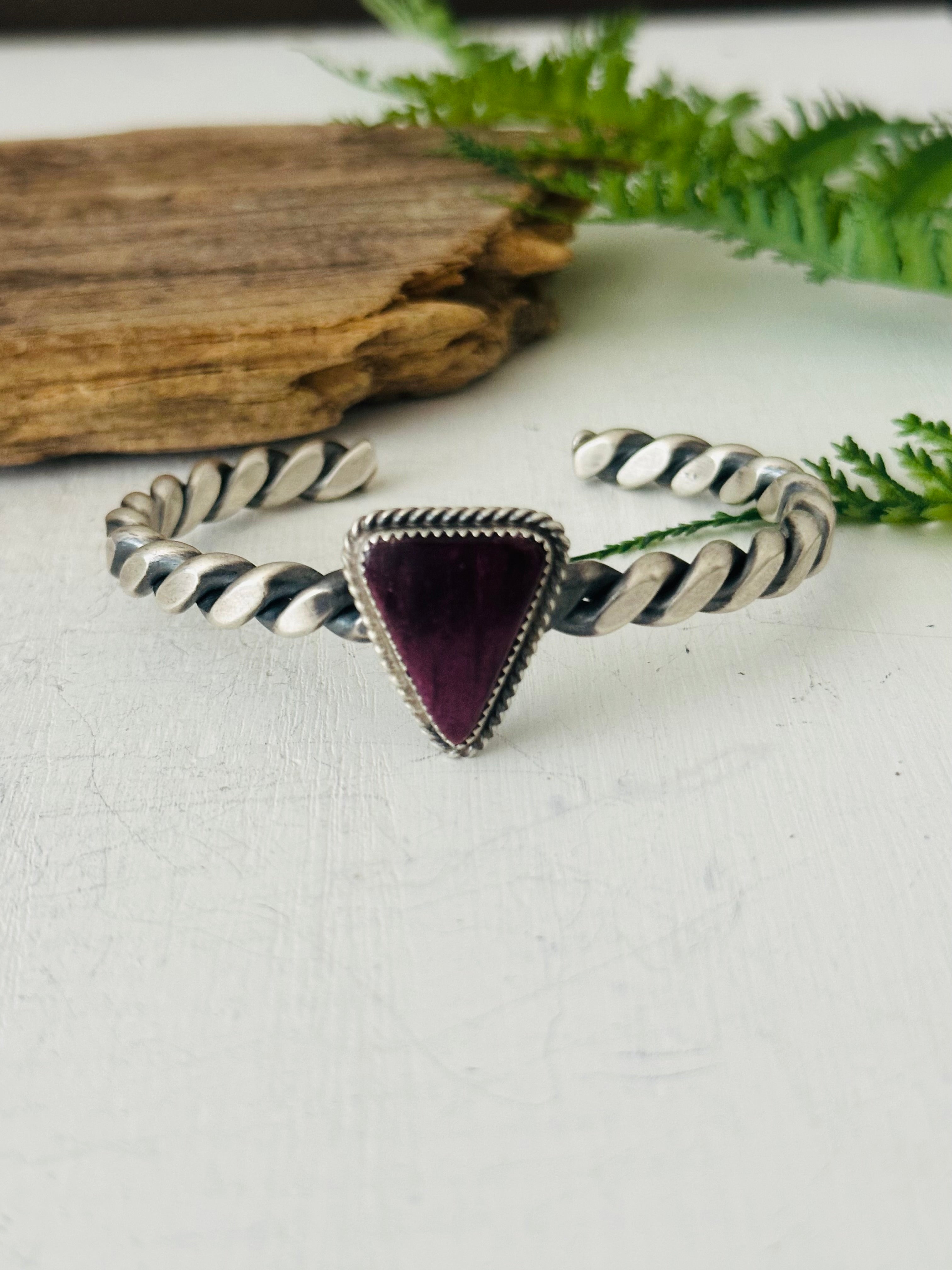 Navajo Made Purple Spiny Oyster & Sterling Silver Cuff Bracelet