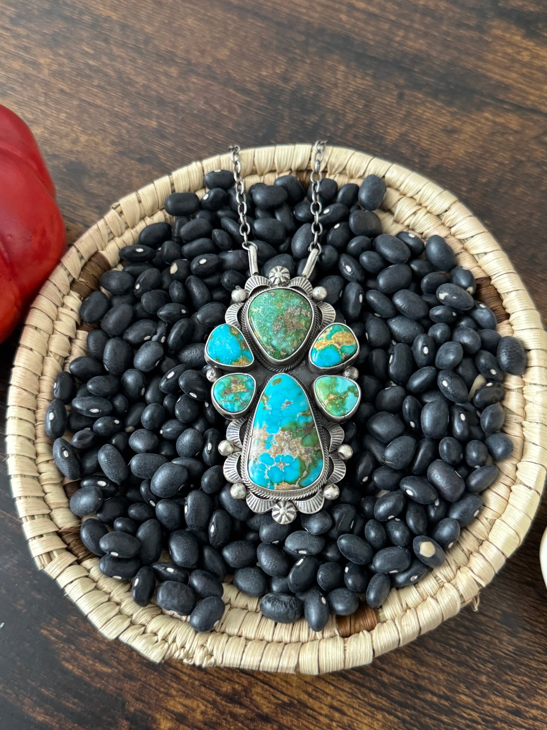 Eli Skeets Sonoran Mountain Turquoise & Sterling Silver Cluster Necklace