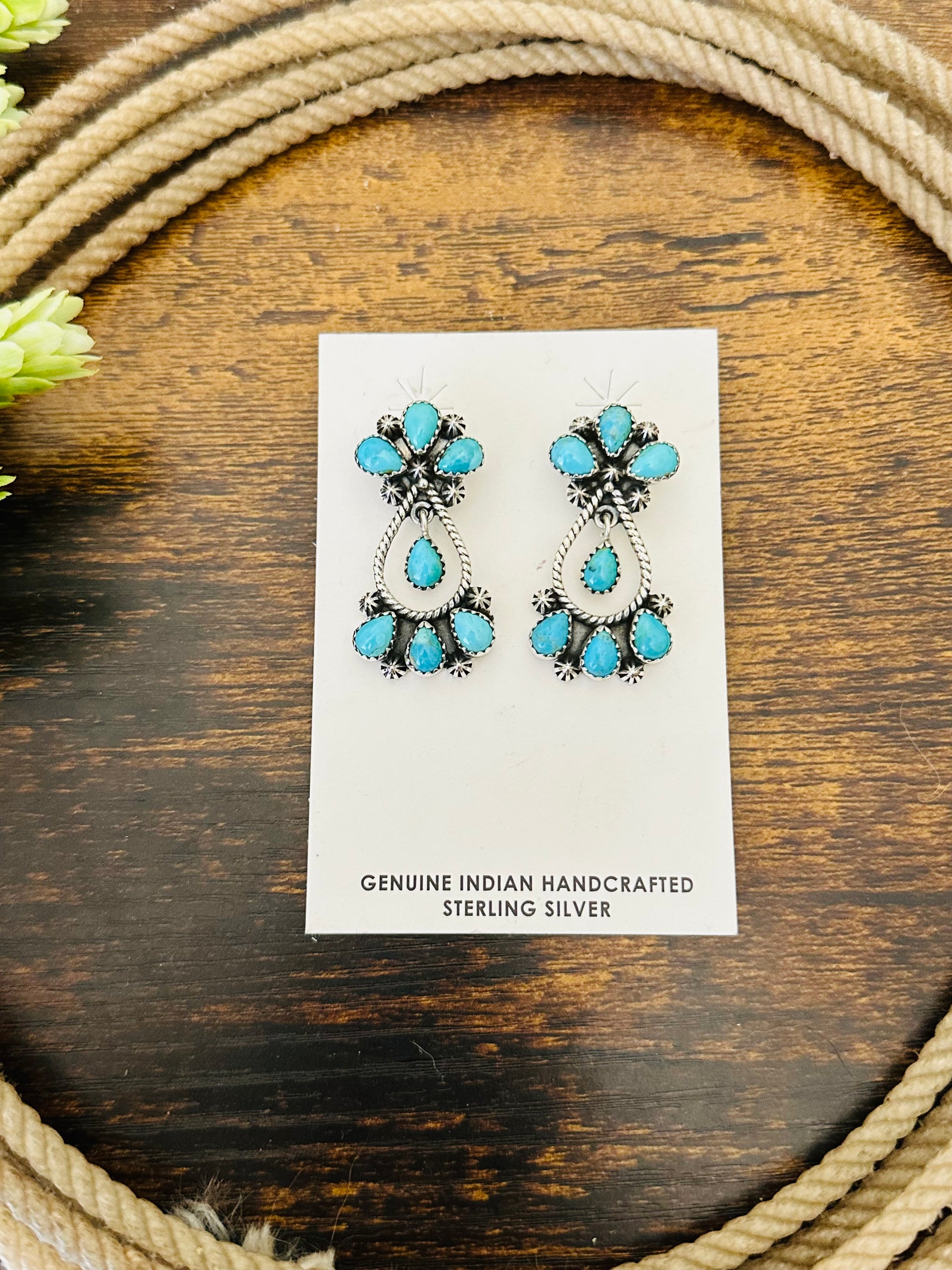 Southwest Handmade Kingman Turquoise & Sterling Silver Post Dangle Earrings