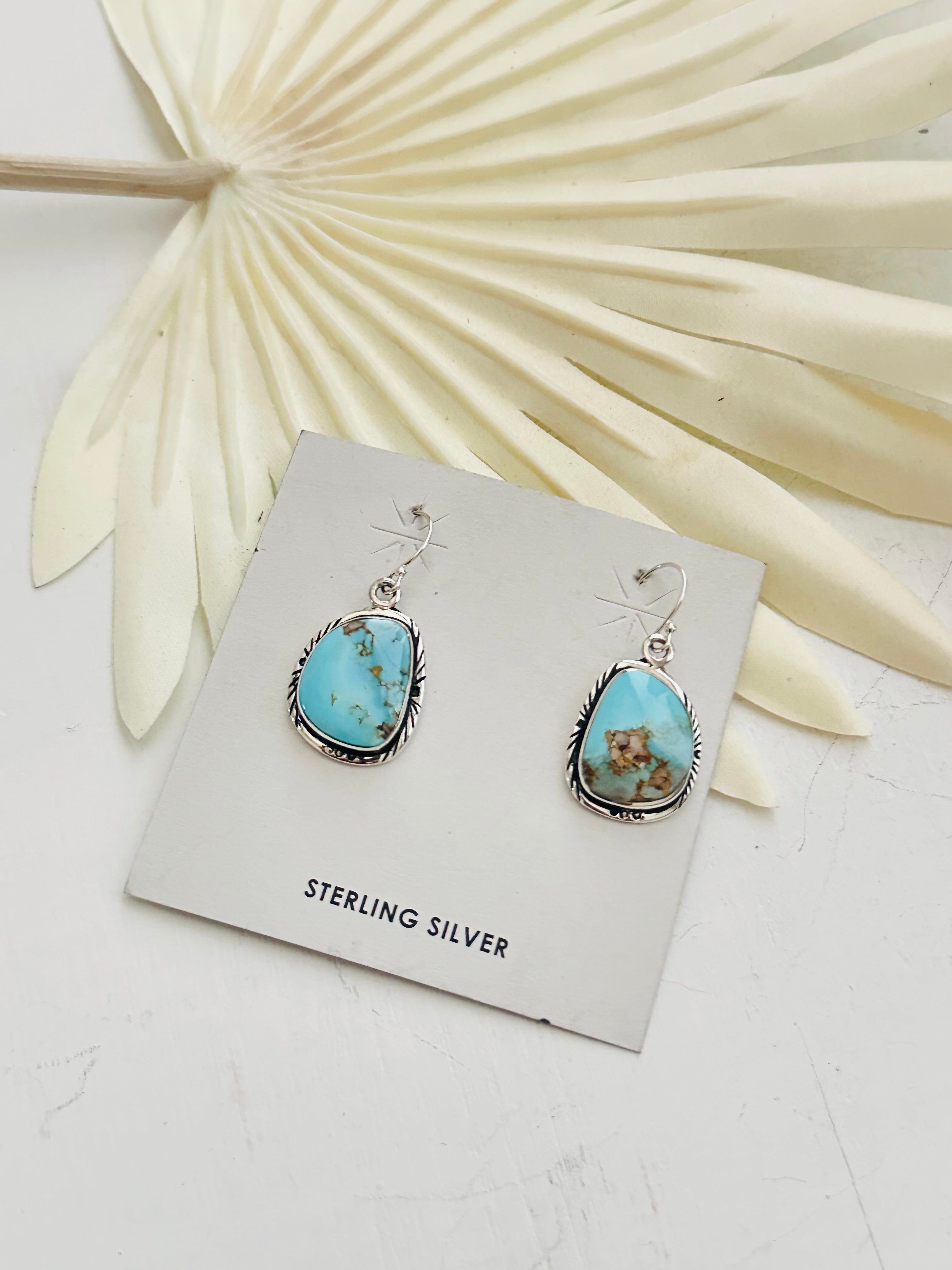 Navajo Made Dry Creek Turquoise & Sterling Silver Dangle Earrings