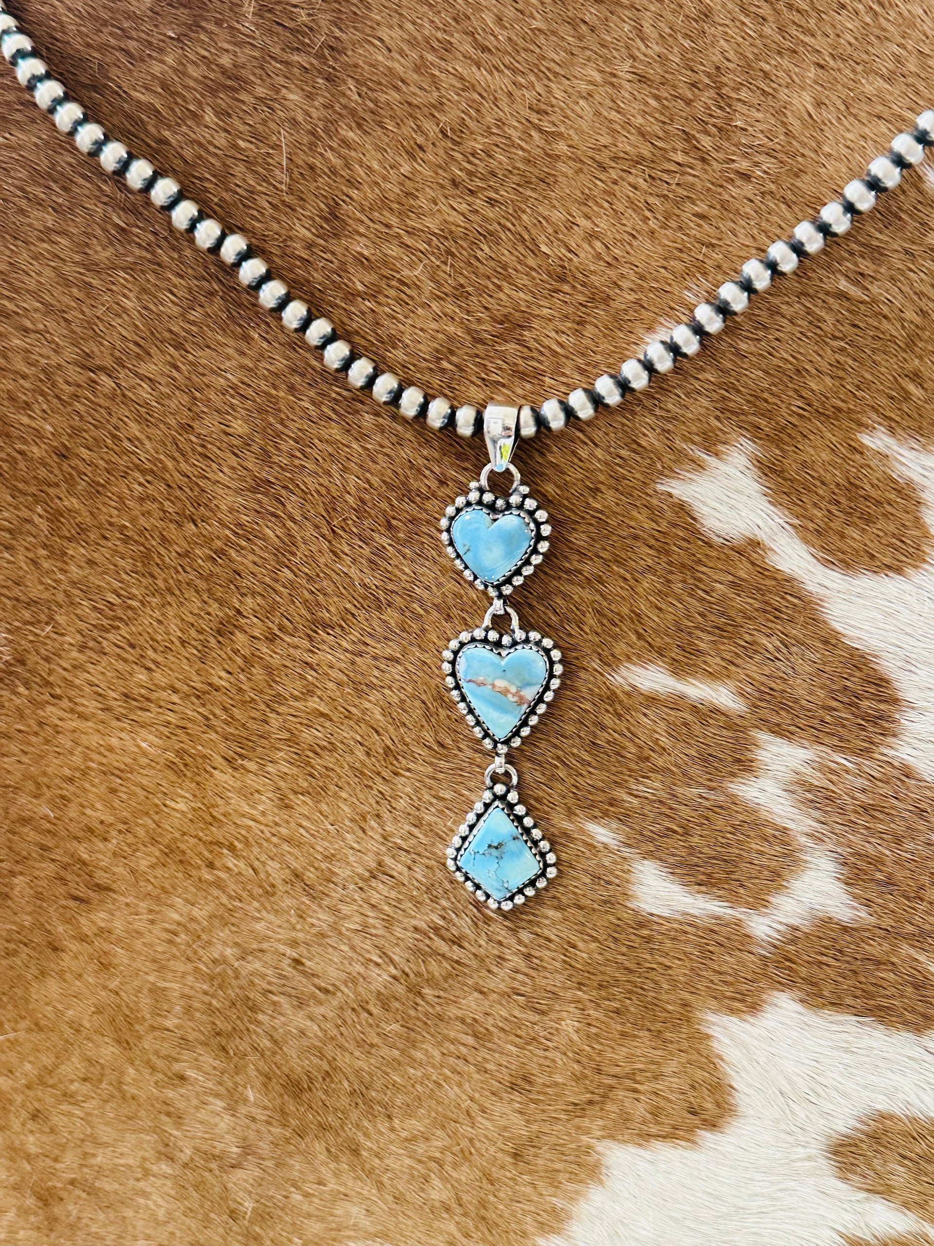 Southwest Handmade Golden Hills Turquoise & Sterling Silver Cluster Pendant