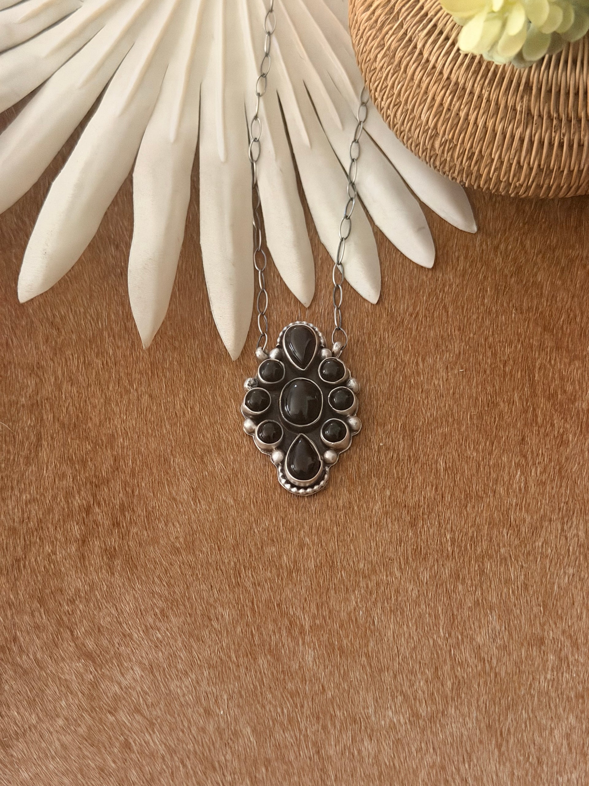 Bonnie Benally Onyx & Sterling Silver Cluster Necklace