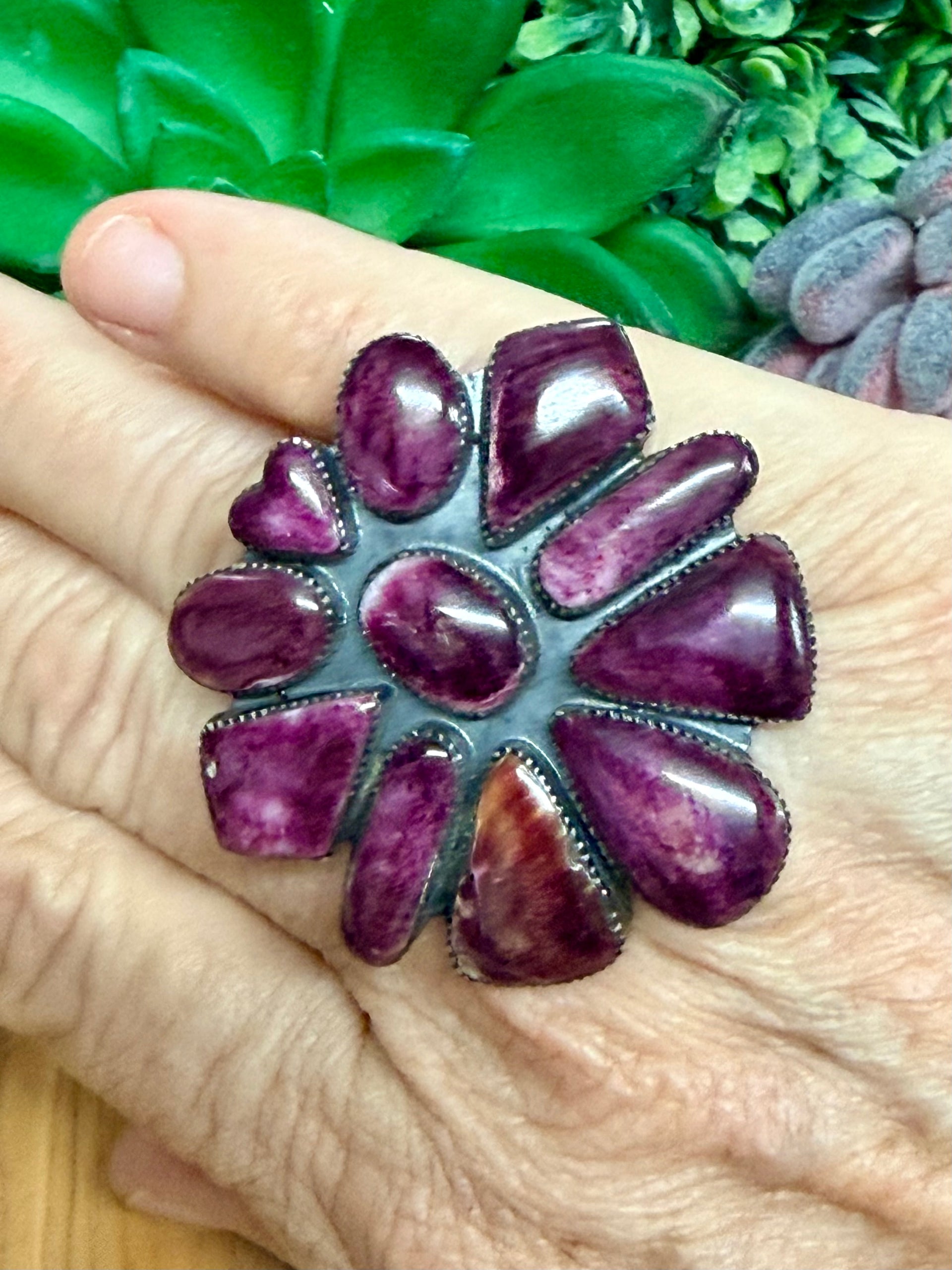 Southwest Handmade Purple Spiny Oyster & Sterling Silver Adjustable Ring