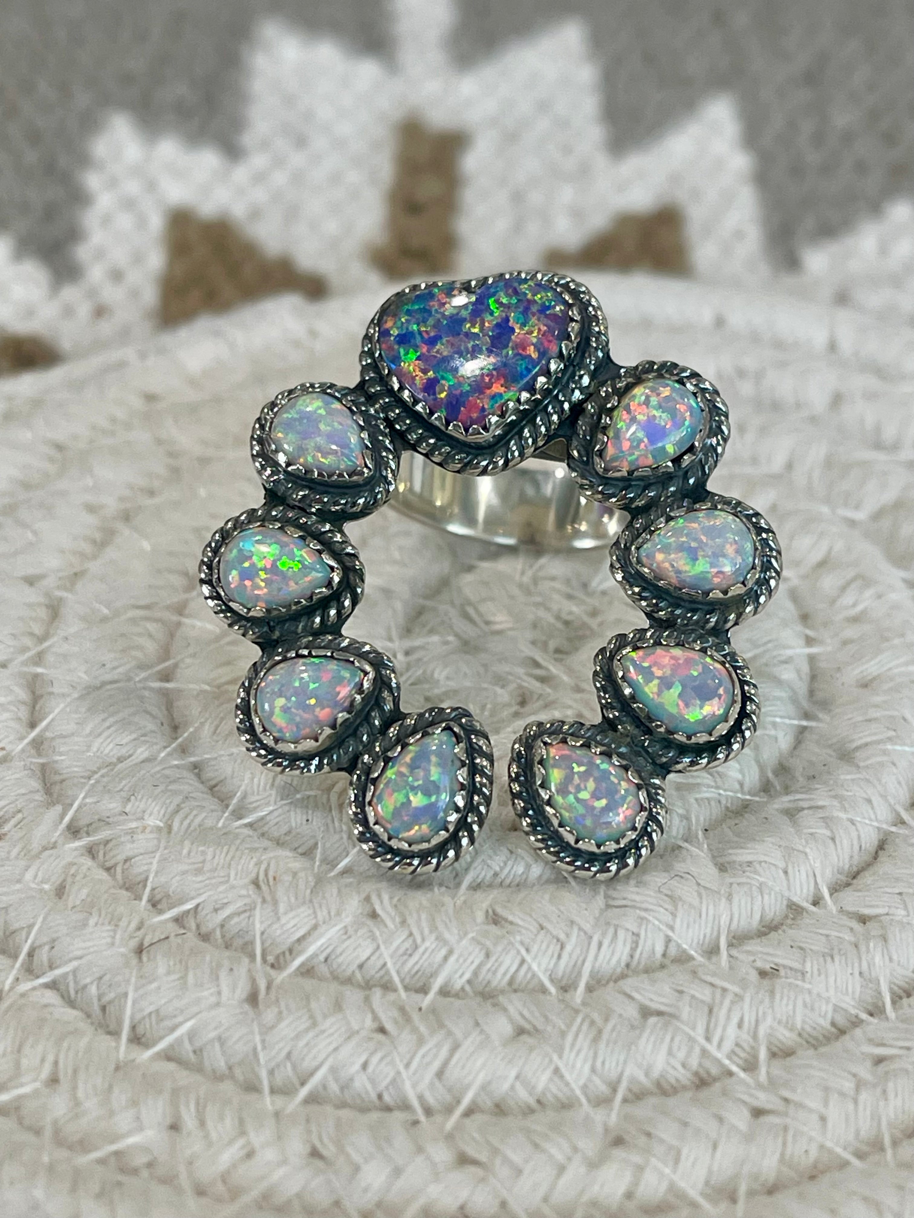 Southwest Handmade Opal & Sterling Silver Adjustable Naja Ring