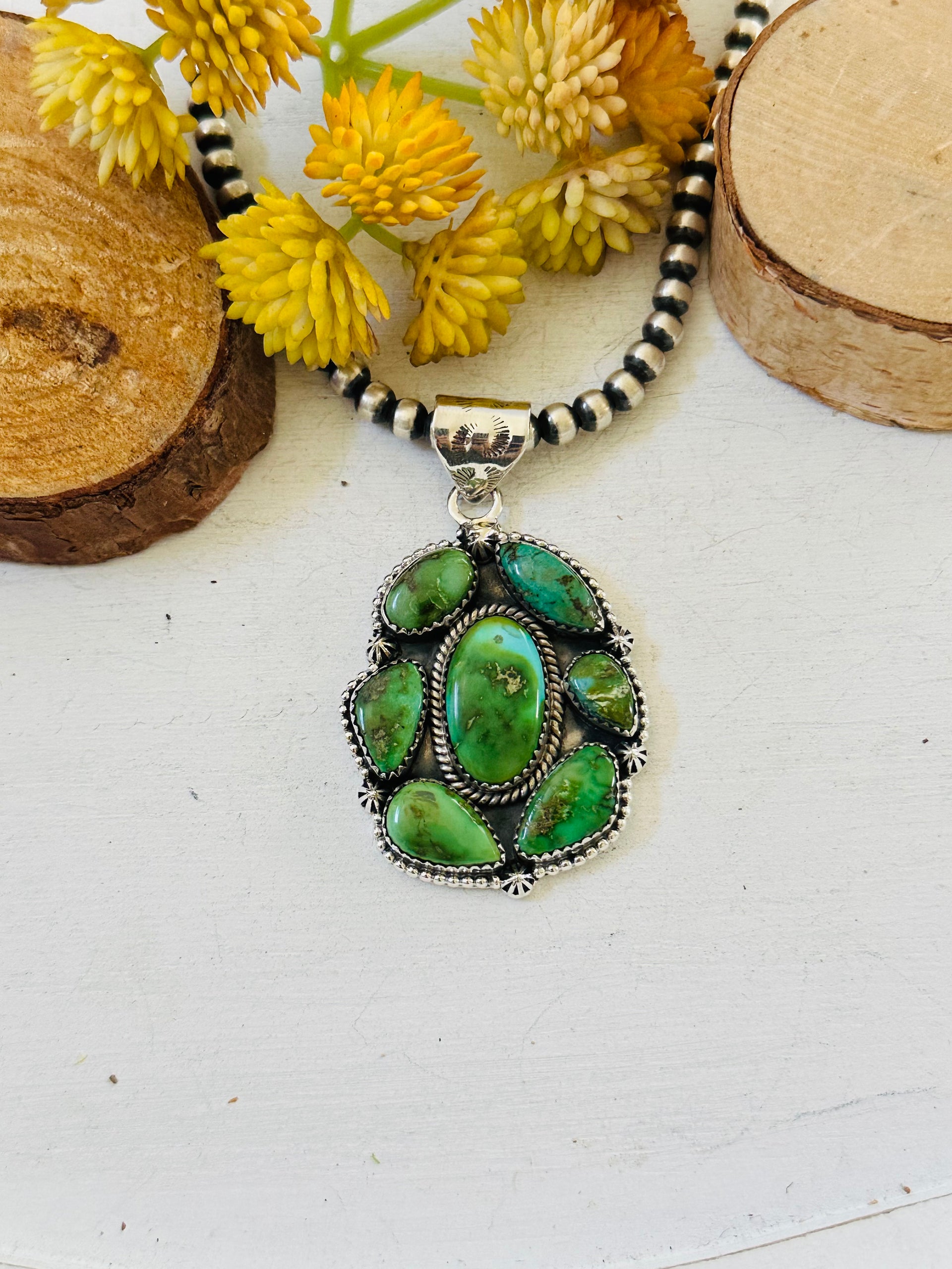 Southwest Handmade Sonoran Mountain Turquoise & Sterling Silver Pendant