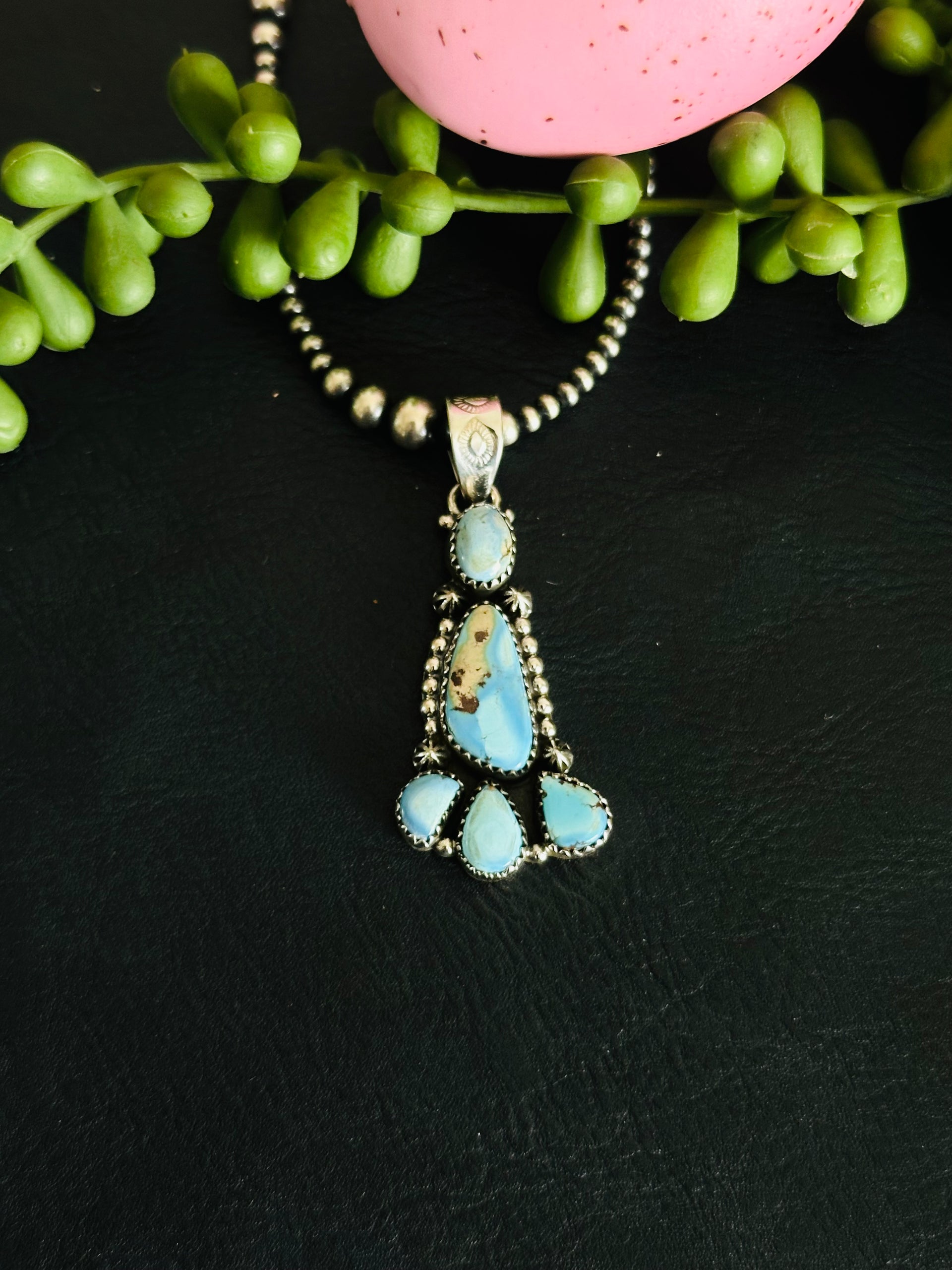 Southwest Handmade Golden Hills Turquoise & Sterling Silver Cluster Pendant