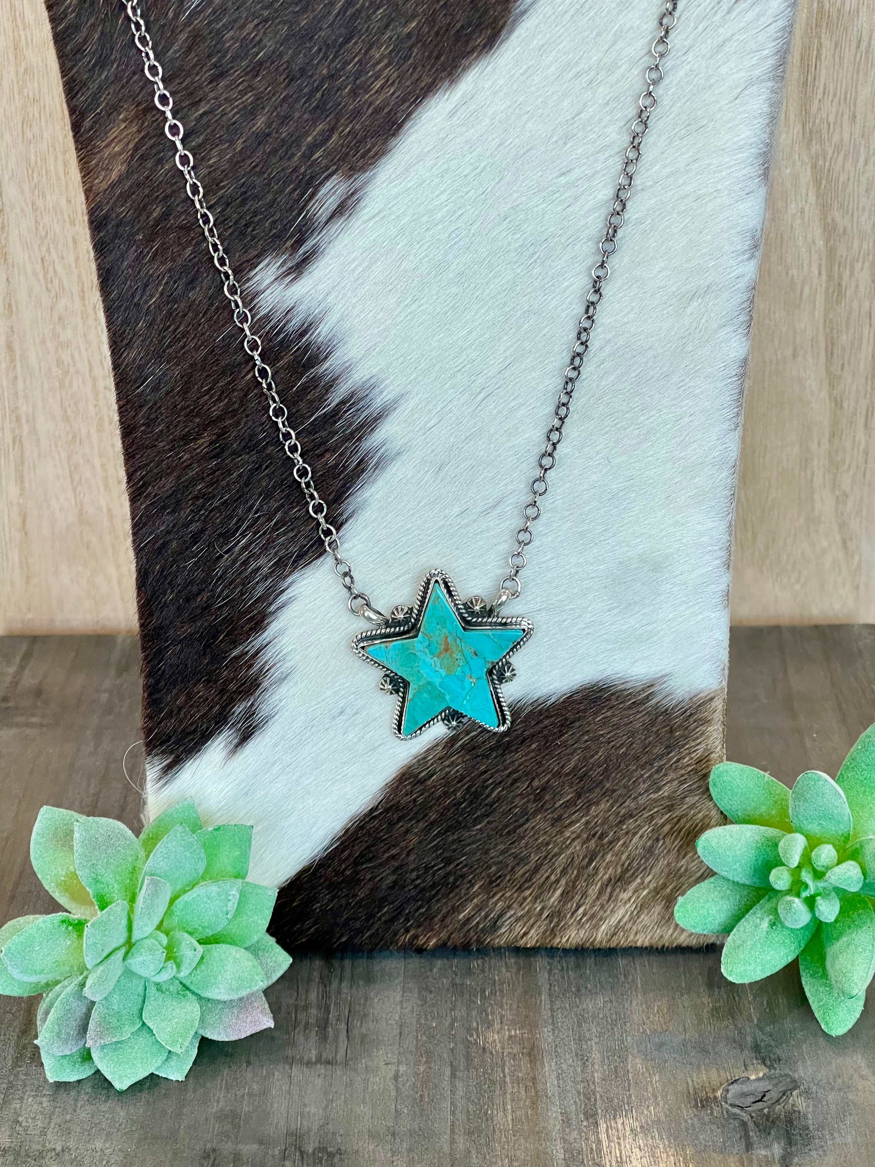 Southwest Handmade Kingman Turquoise & Sterling Silver Star Necklace