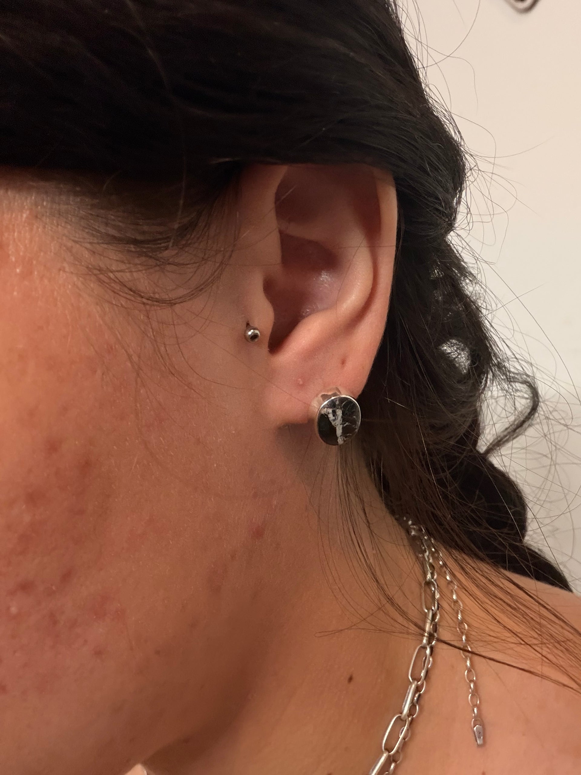 Navajo Made White Buffalo & Sterling Silver Post Earrings