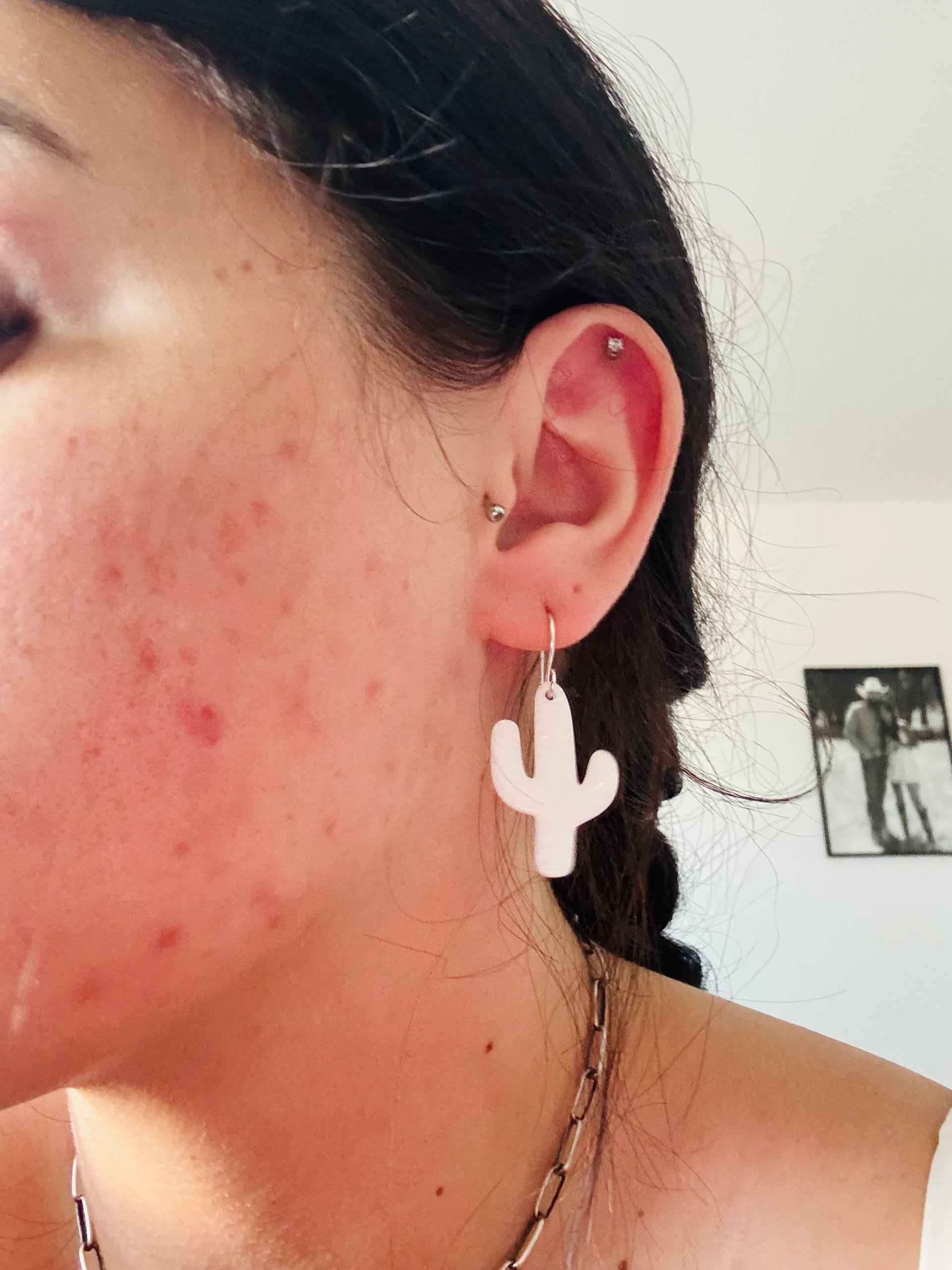 Navajo Made Opal & Sterling Silver Slab Cactus Dangle Earrings