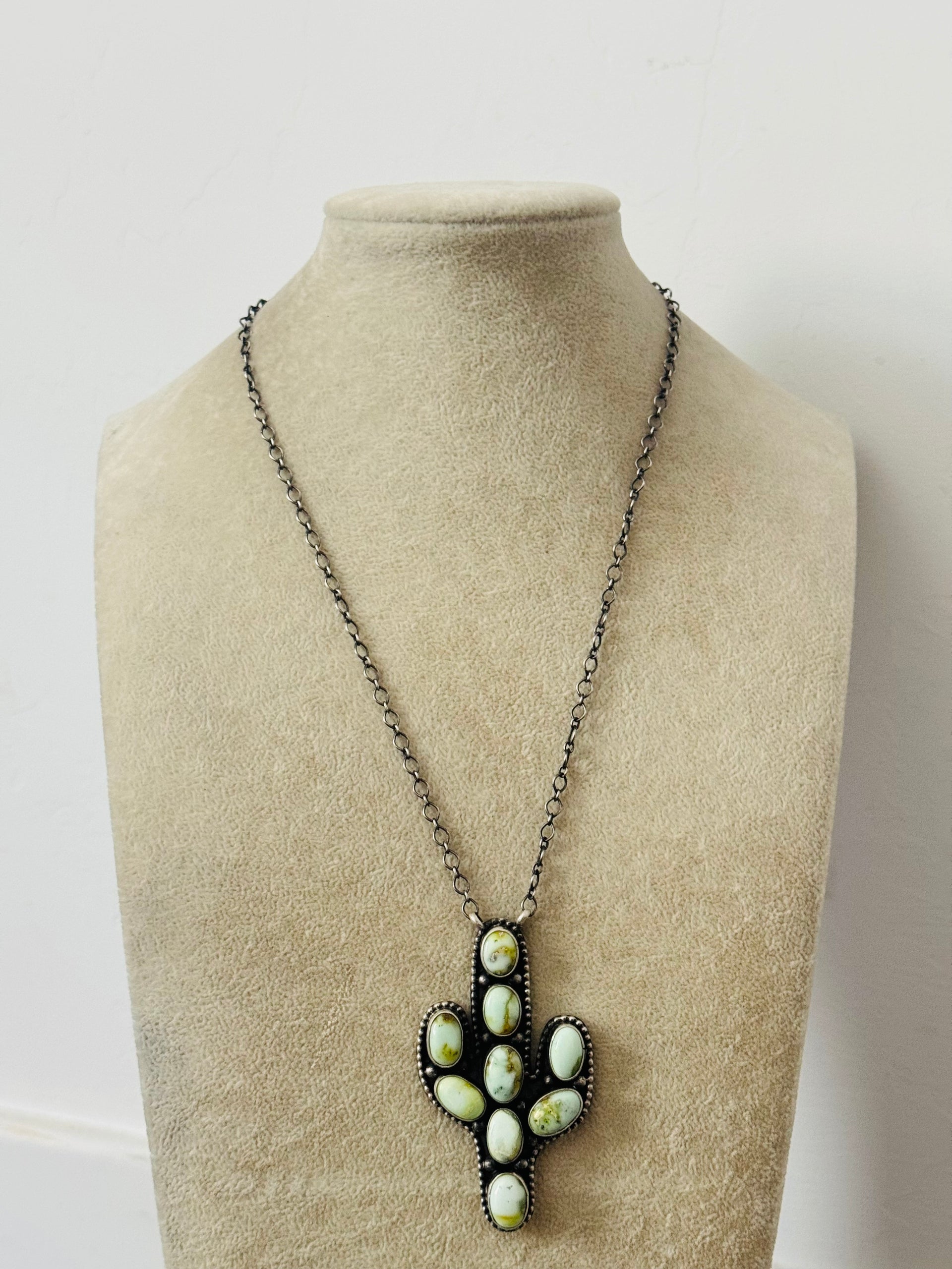 Annette Martinez Palomino Variscite & Sterling Silver Saguaro Cluster Necklace