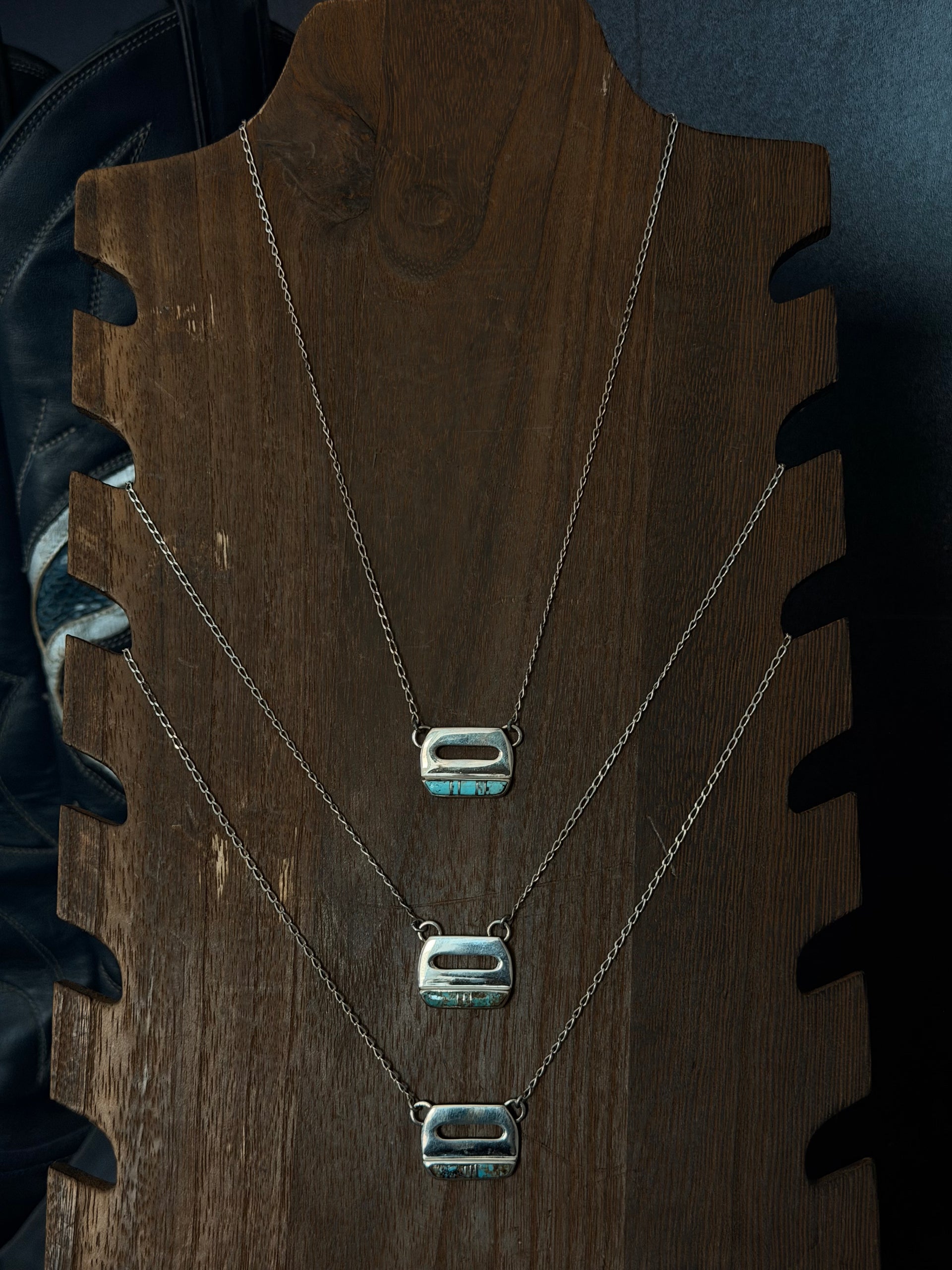 Navajo Made Mine 8 Turquoise & Sterling Silver Inlay Bar Necklace