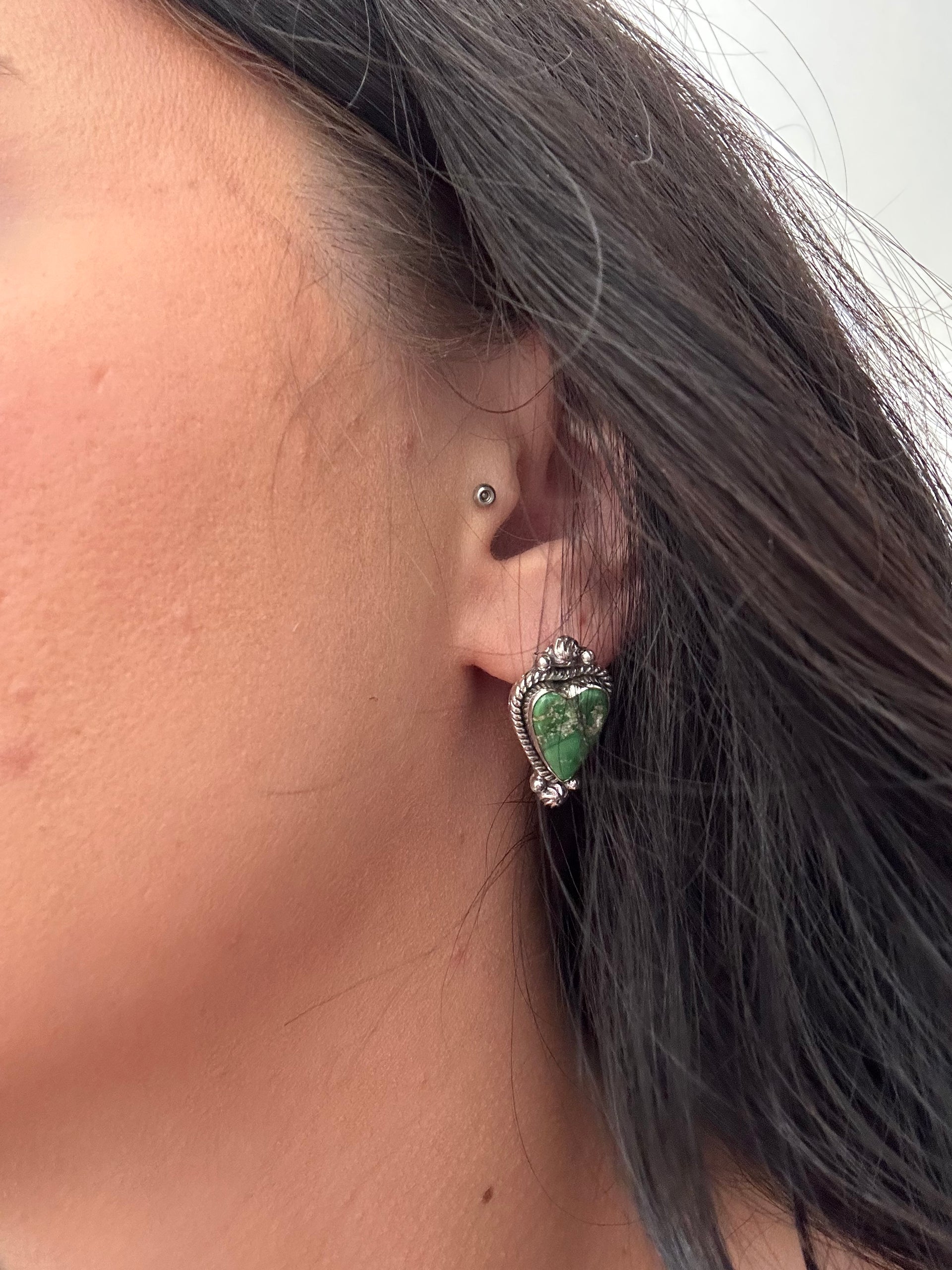 Southwest Handmade Sonoran Gold Turquoise & Sterling Silver Post Earrings