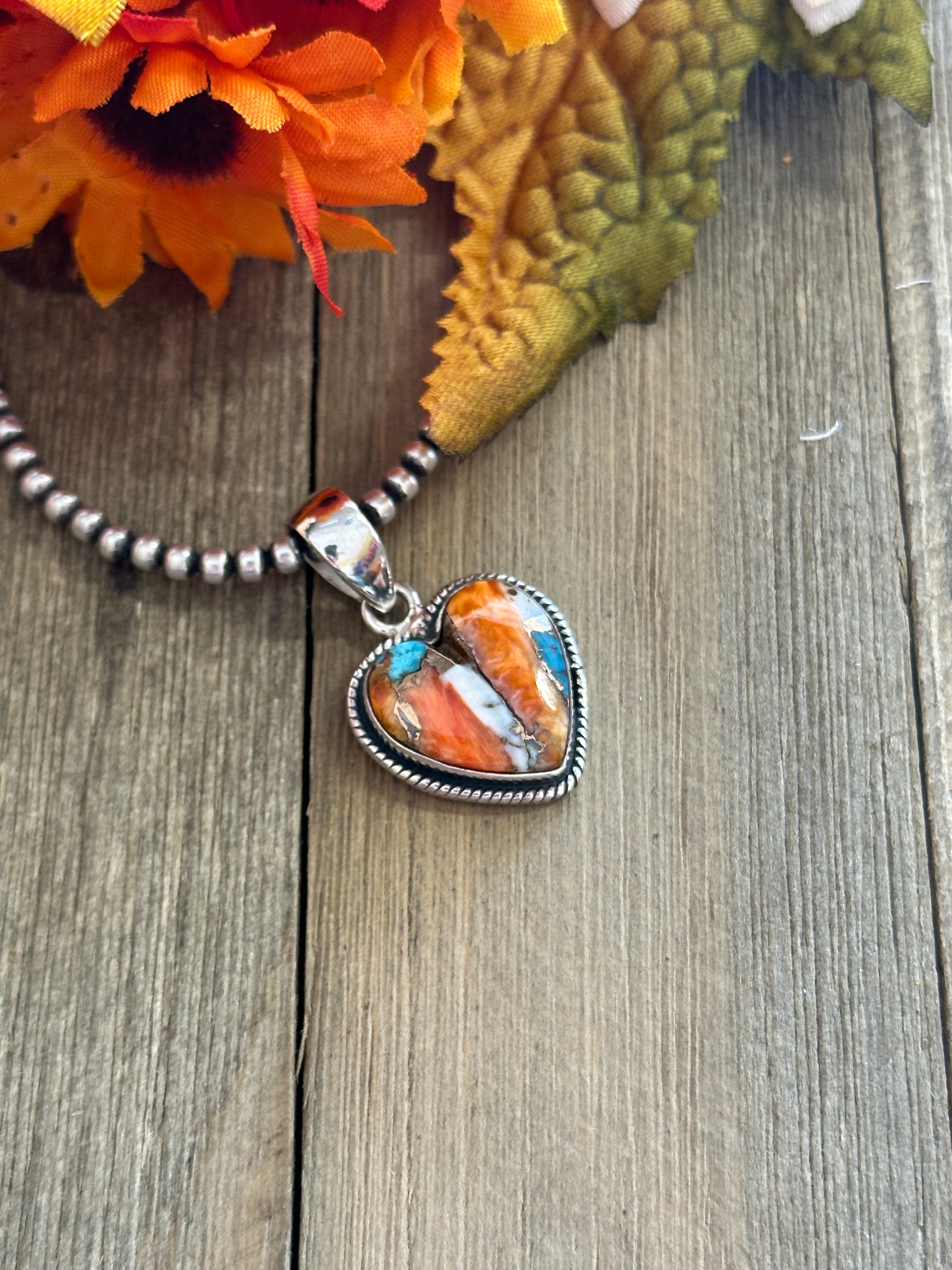 Southwest Handmade Mohave Turquoise & Sterling Silver Heart Pendant