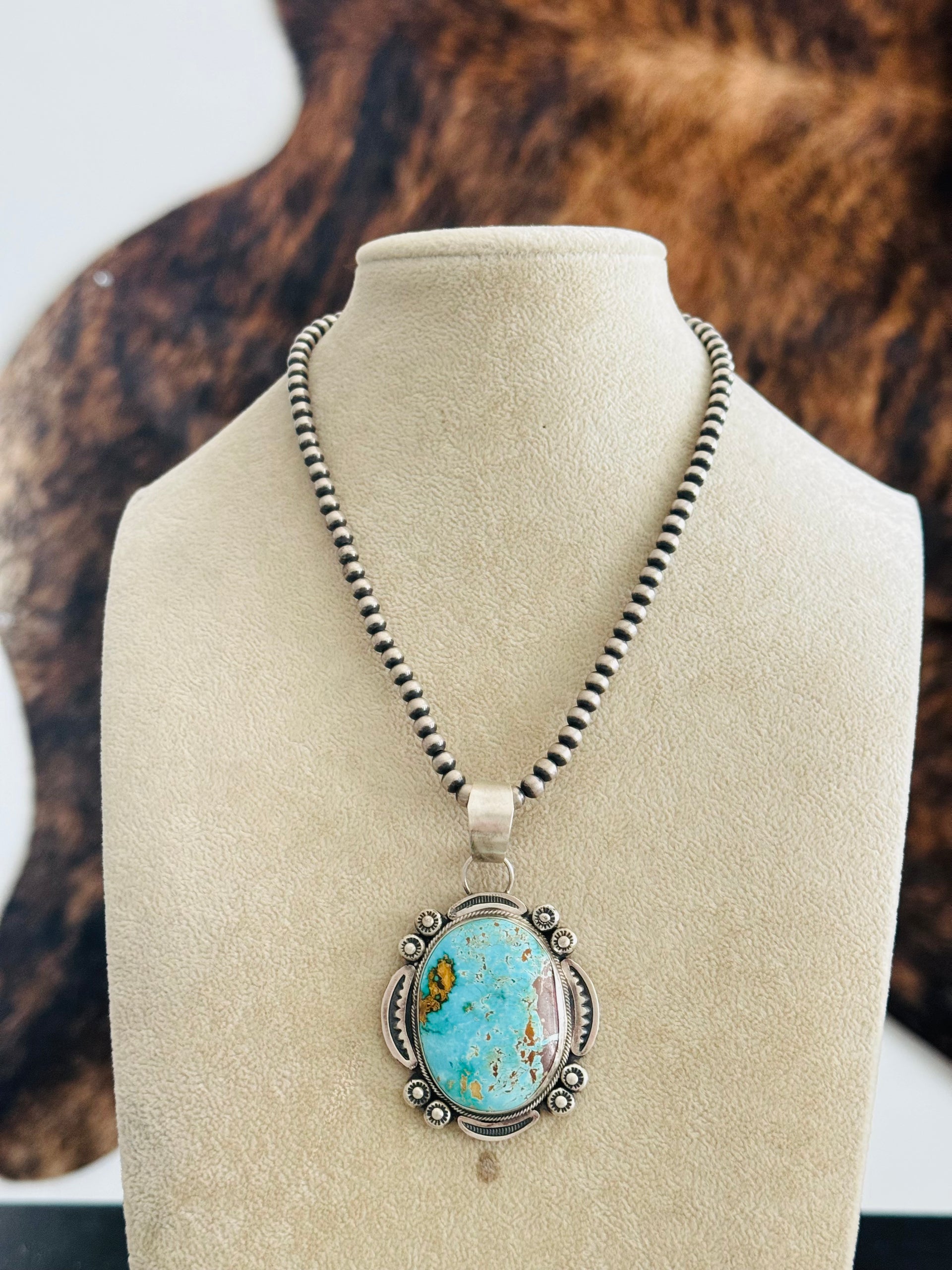 Navajo Made Royston Turquoise & Sterling Silver Pendant