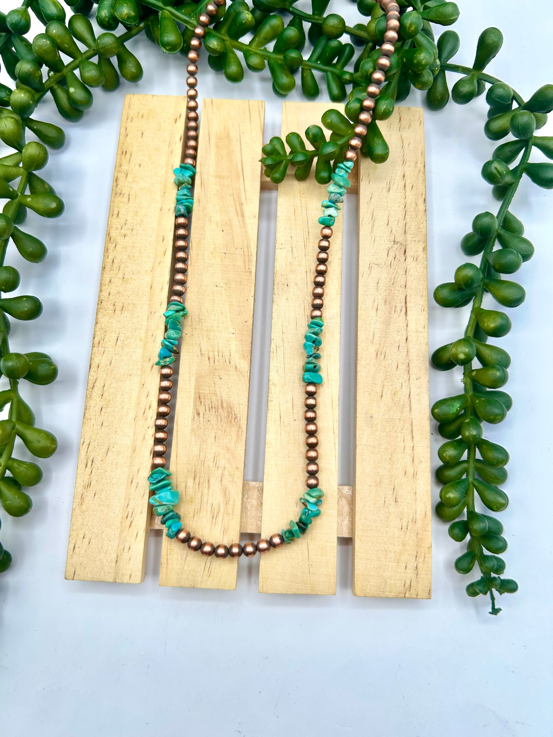 Navajo Made Strung Kingman Turquoise & Copper Necklace