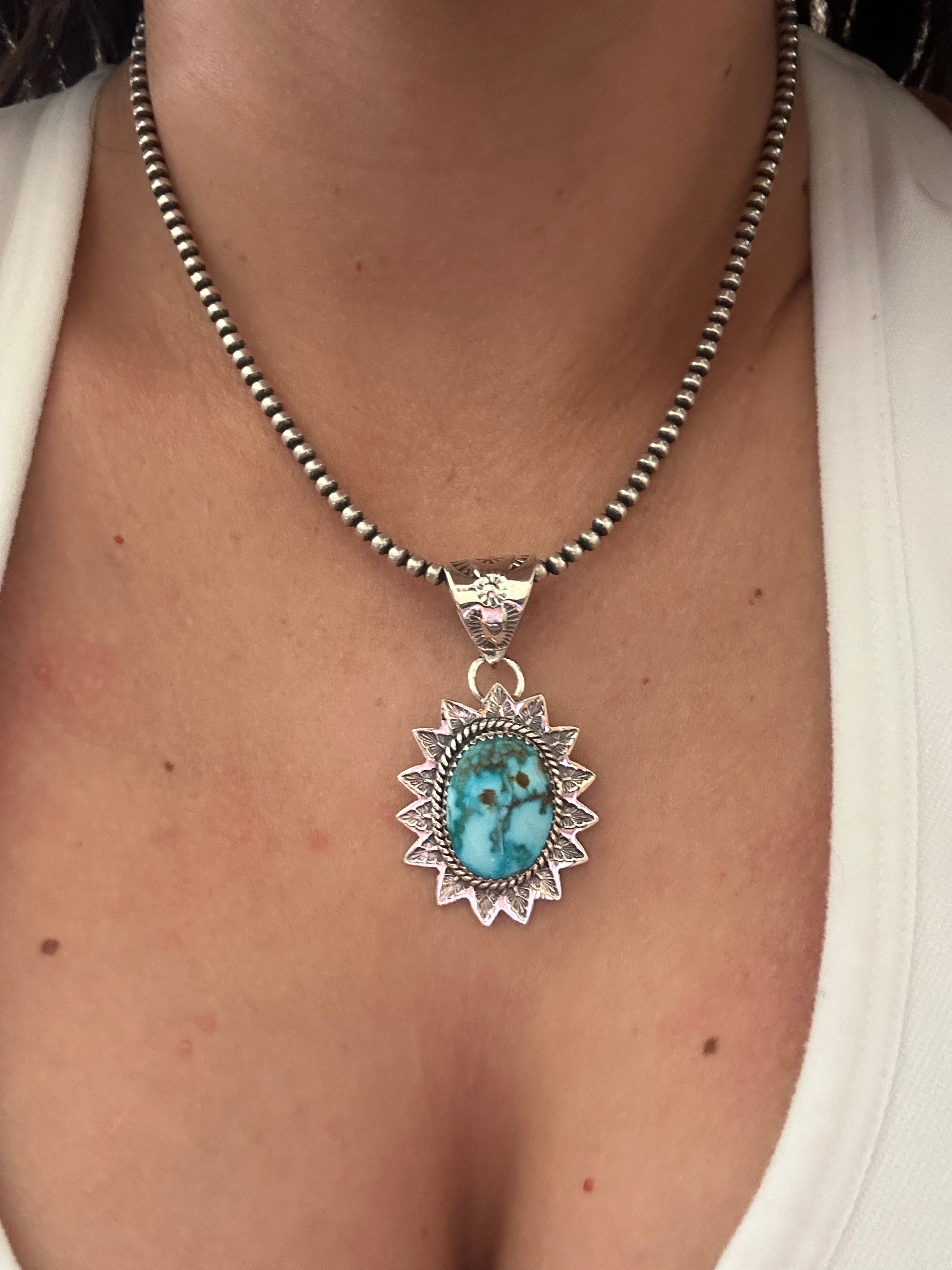 Southwest Handmade Kingman Turquoise & Sterling Silver Pendant