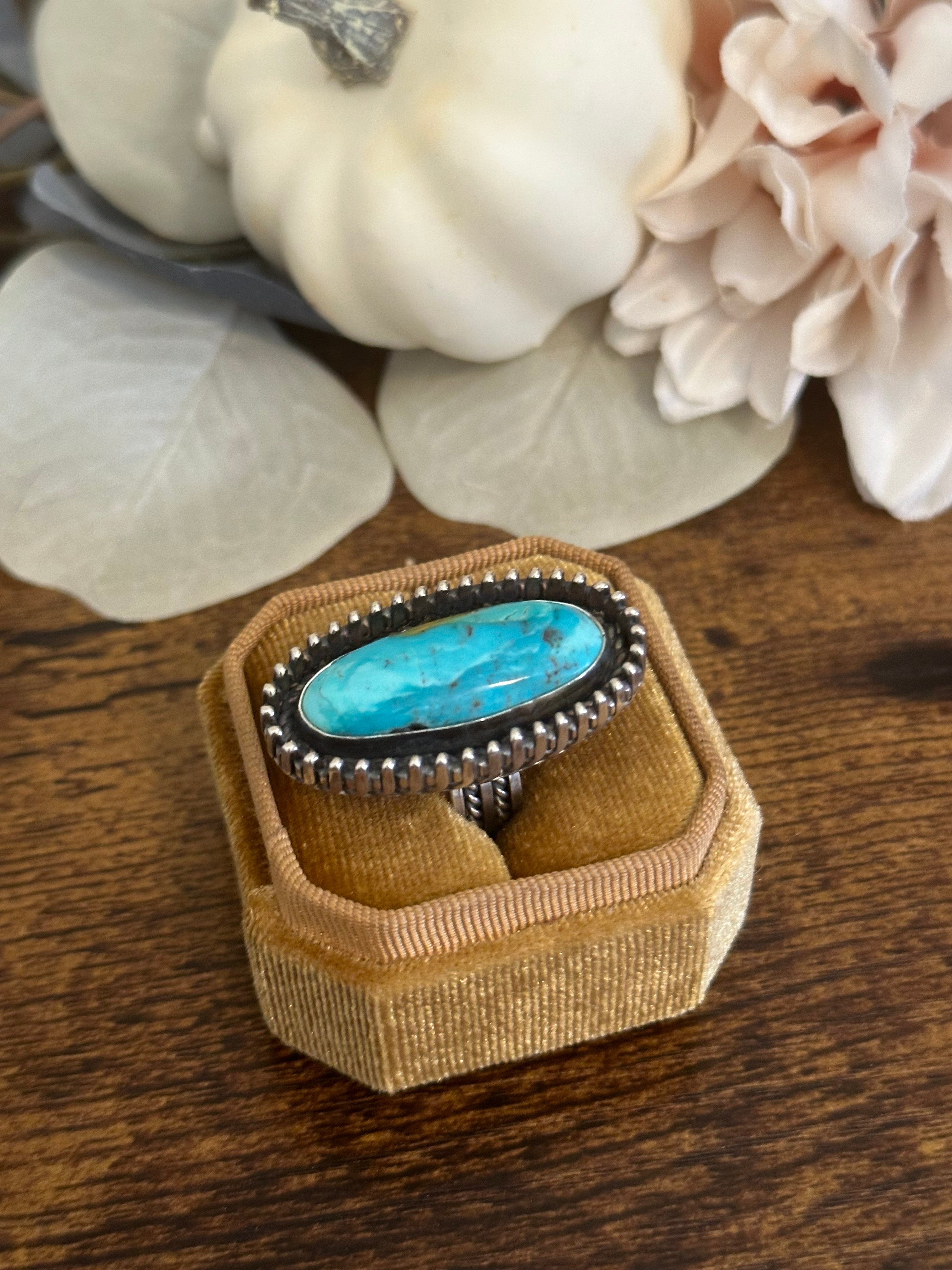 Navajo Made Kingman Turquoise & Sterling Silver Ring Size 7.25