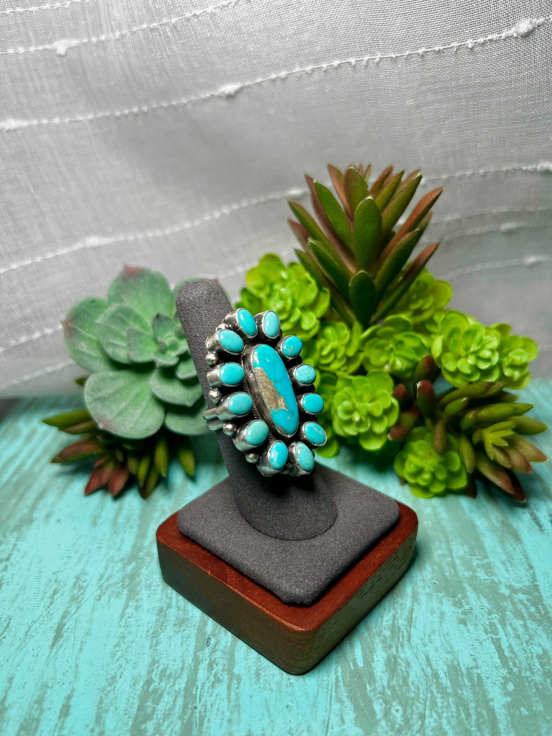 Sheila Becenti Kingman Turquoise & Sterling Sliver Adjustable Ring