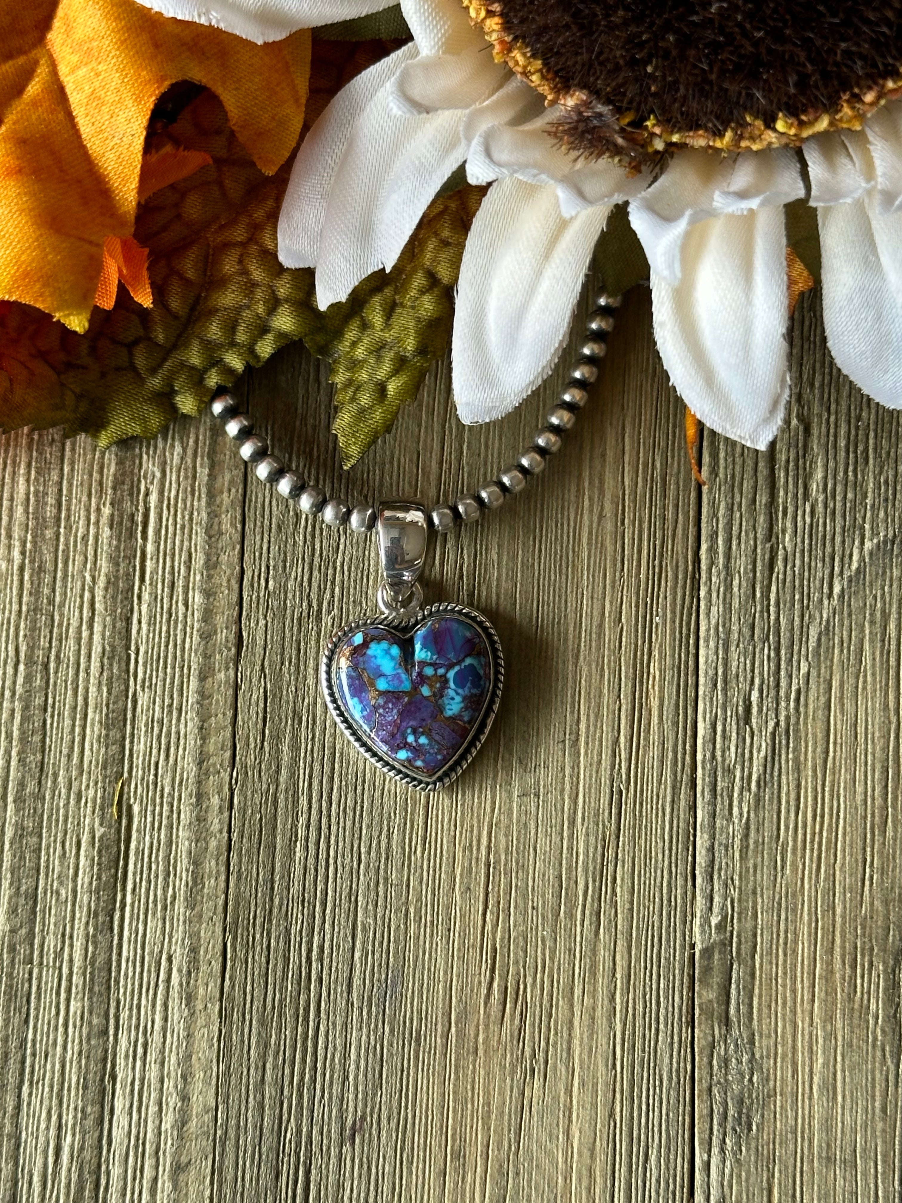 Southwest Handmade Purple Mohave Turquoise & Sterling Silver Heart Pendant