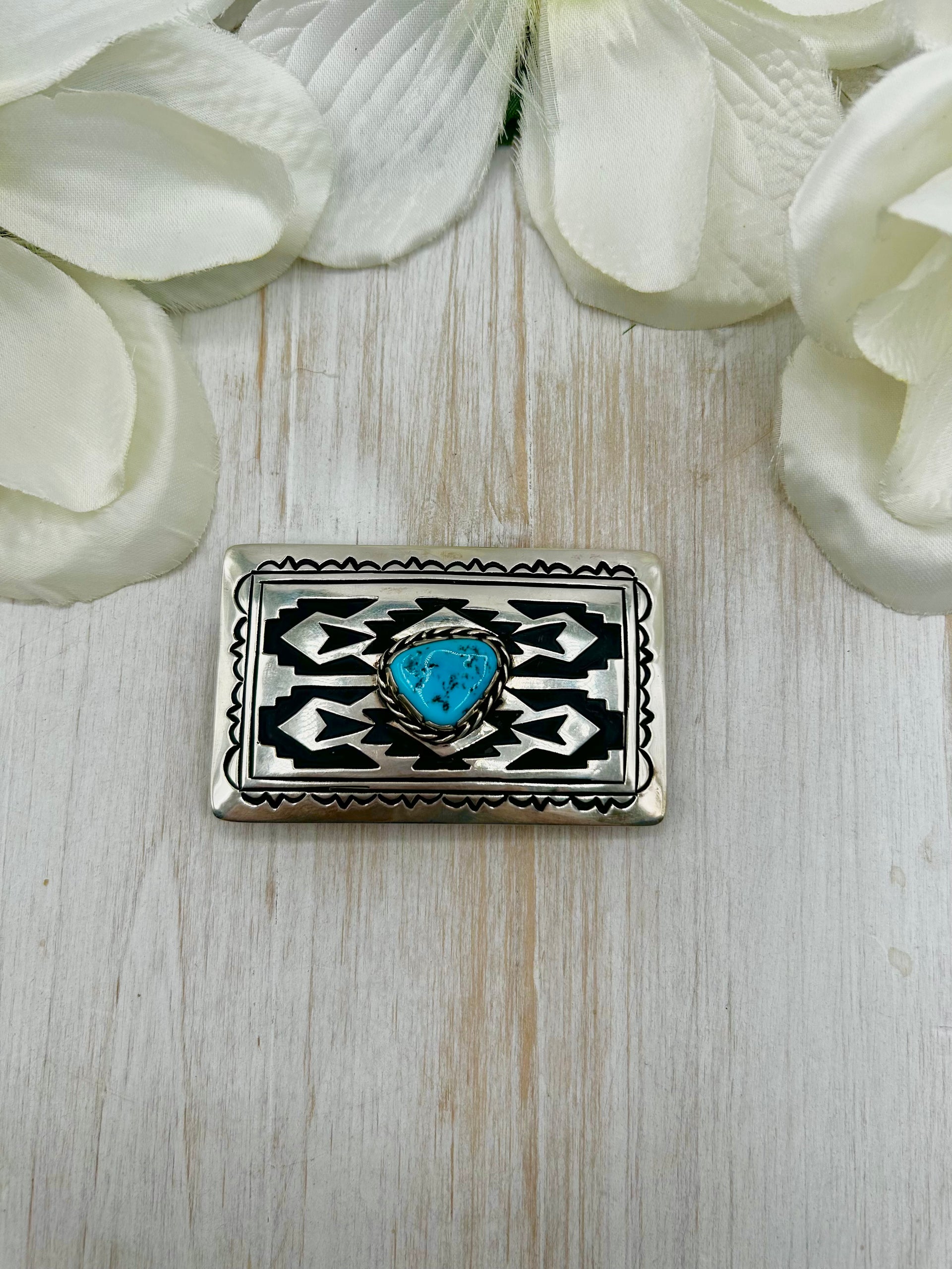 T & R Singer Kingman Turquoise & Sterling Silver Belt Buckle