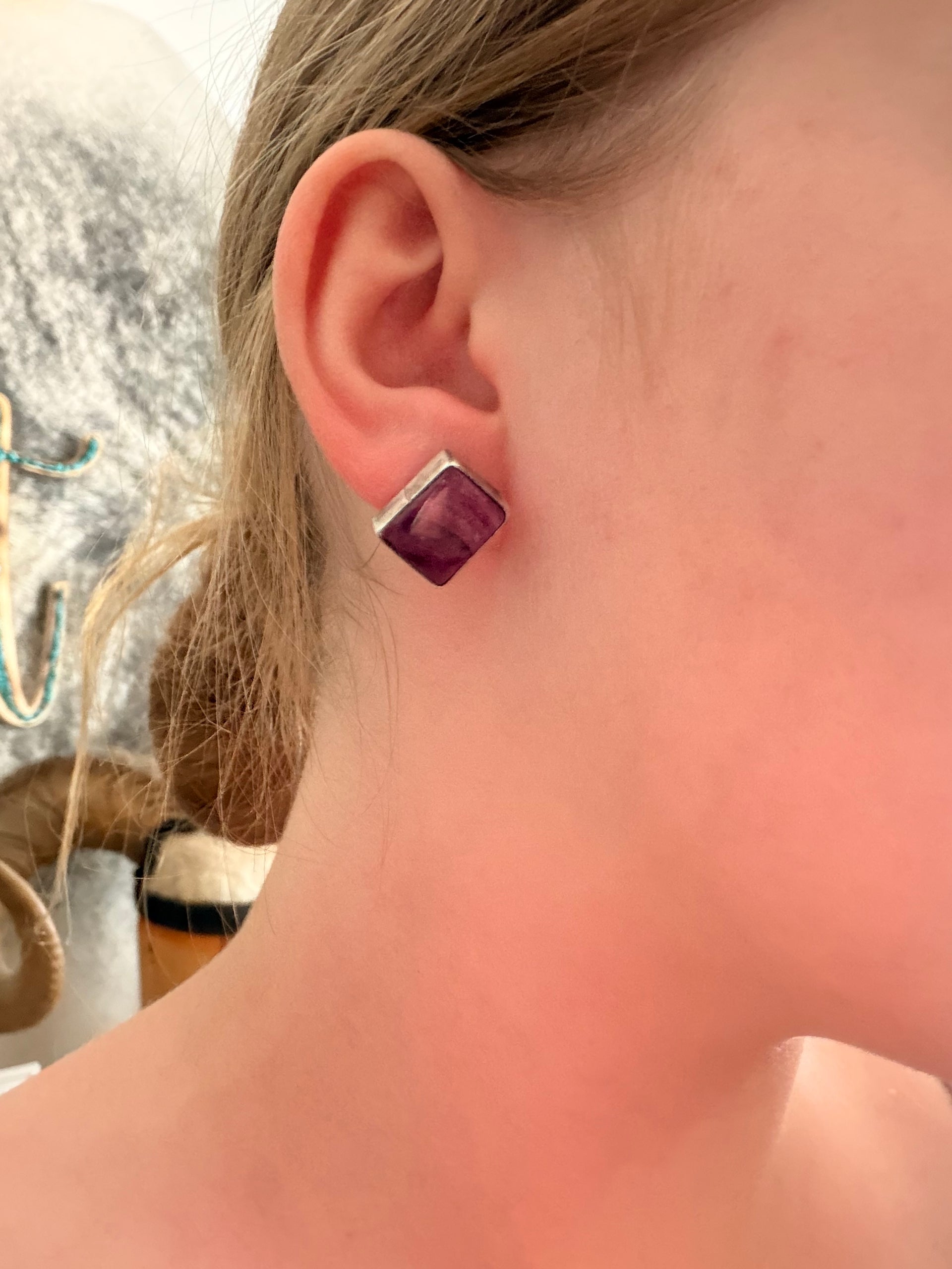Jon Frank Purple Spiny Oyster & Sterling Silver Post Earrings