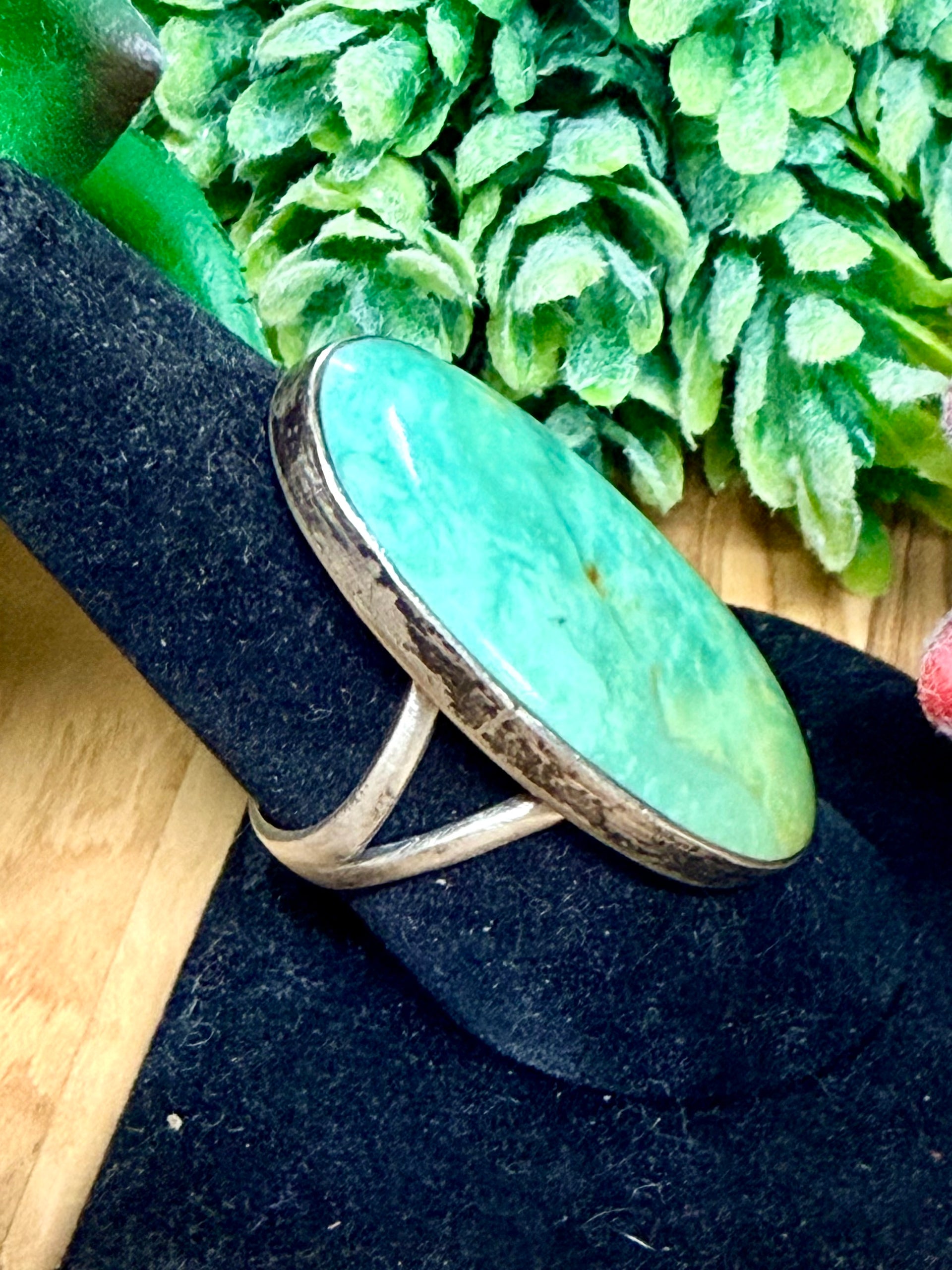 Southwest Handmade Green Kingman Turquoise & Sterling Silver Size 8.75