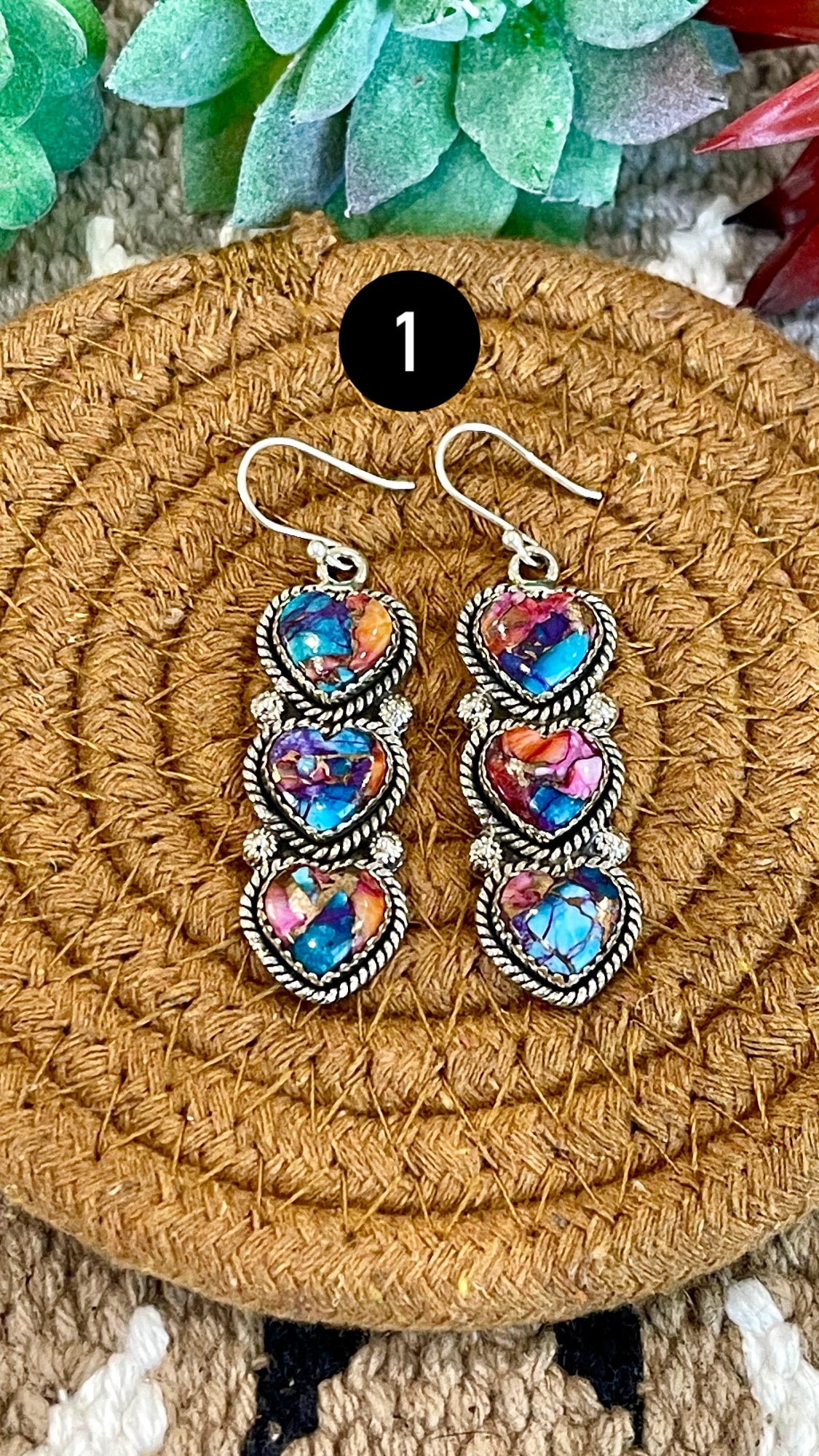 Southwest Handmade Pink Mohave & Sterling Silver Post Dangle Heart Earrings