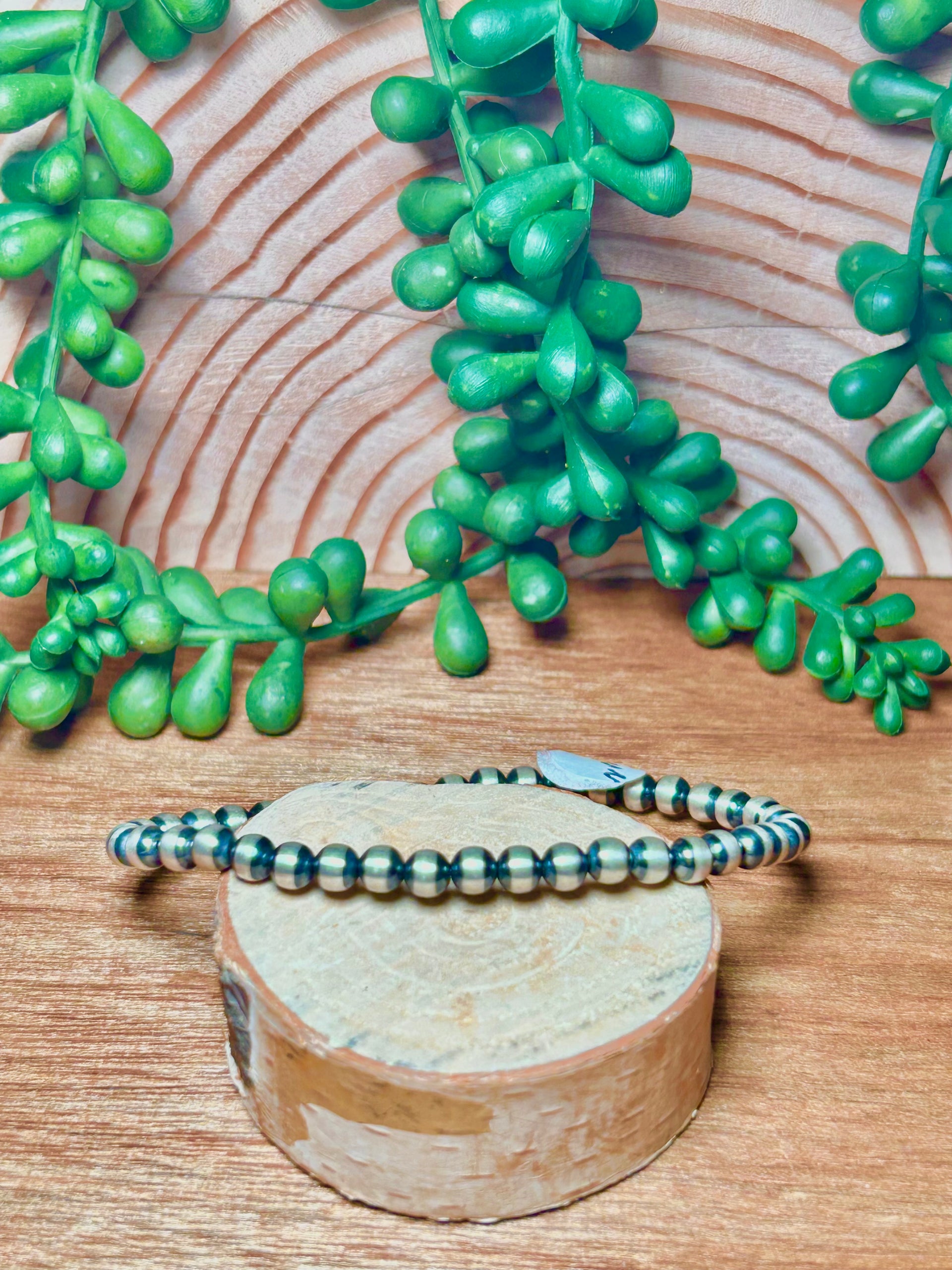 Navajo Made Sterling Silver Strung Stretchy Bracelet