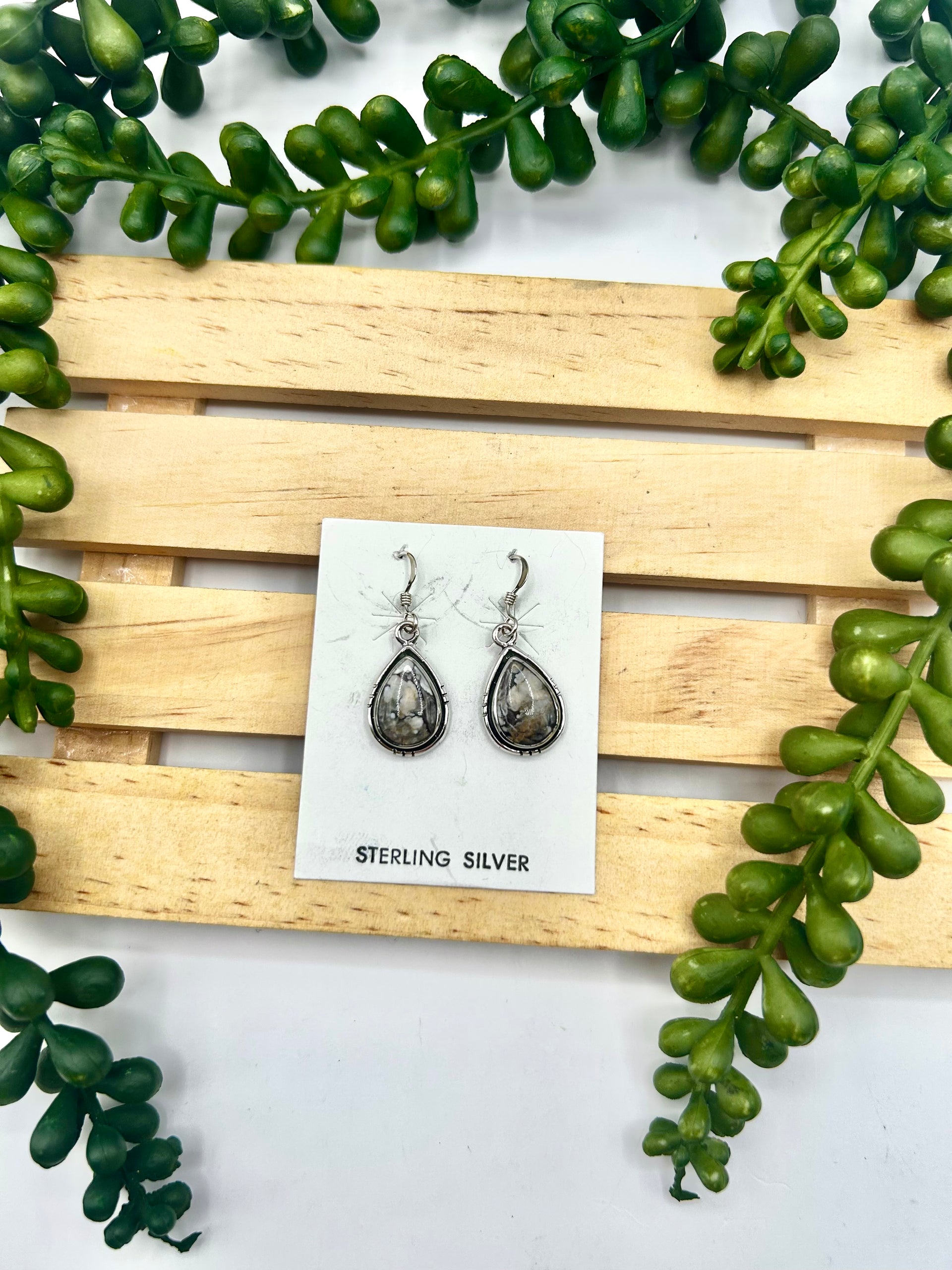 Navajo Made Wild Horse & Sterling Silver Hook Earrings