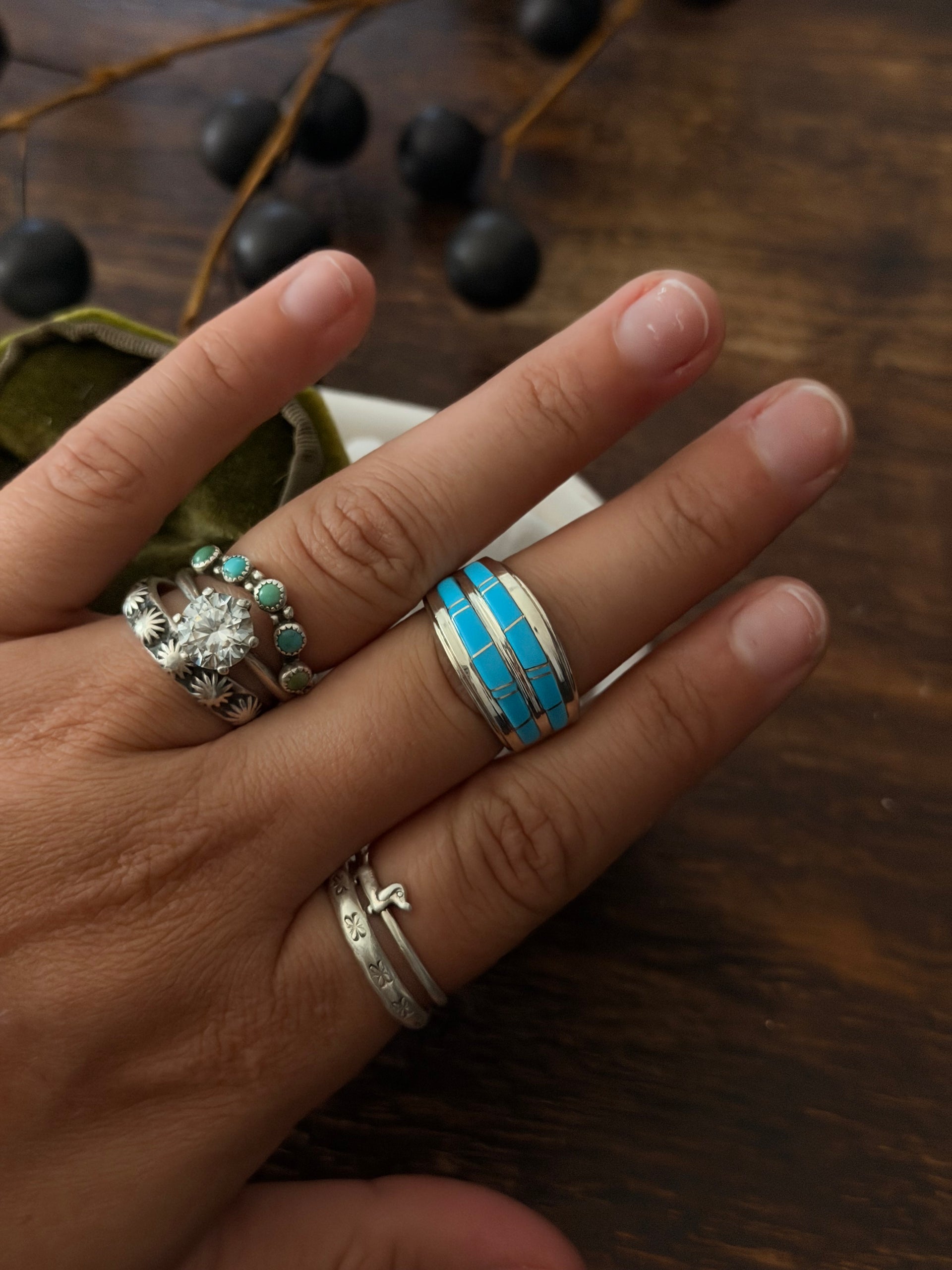 Navajo Made Kingman Turquoise & Sterling Silver Ring