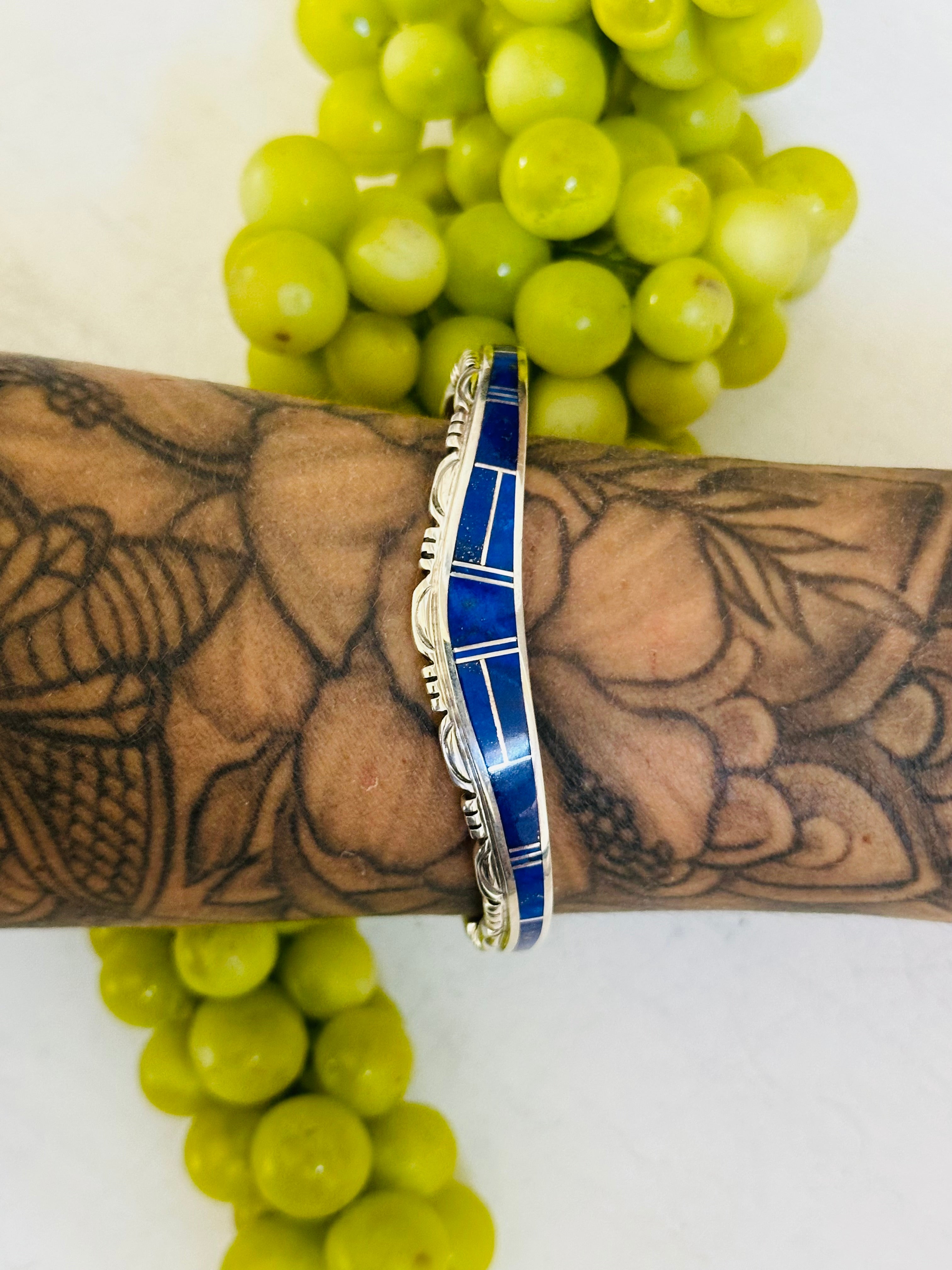 Alice Thompson Lapis & Sterling Silver Inlay Cuff Bracelet