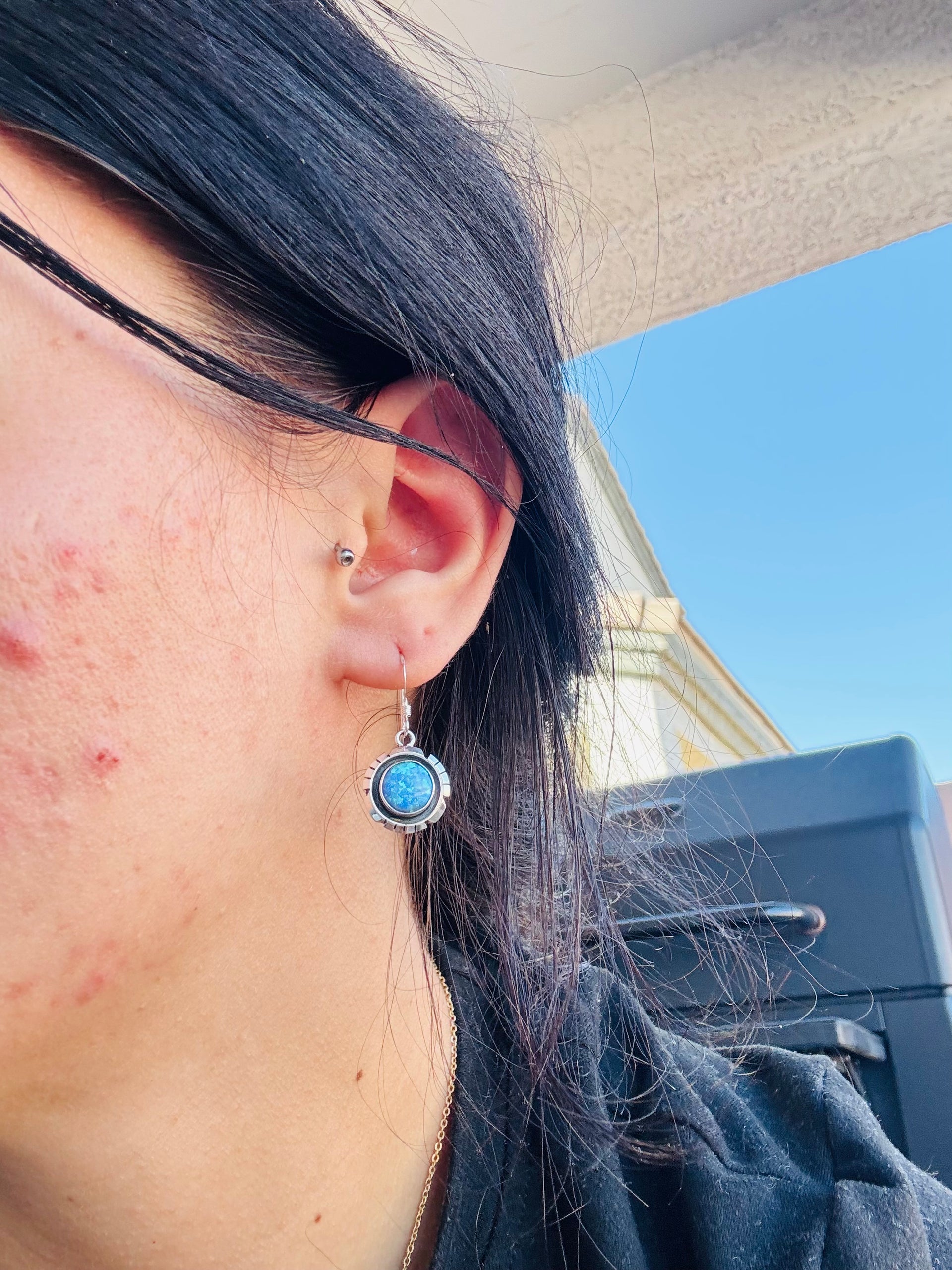 Navajo Made Opal (Man Made) & Sterling Silver Dangle Earrings