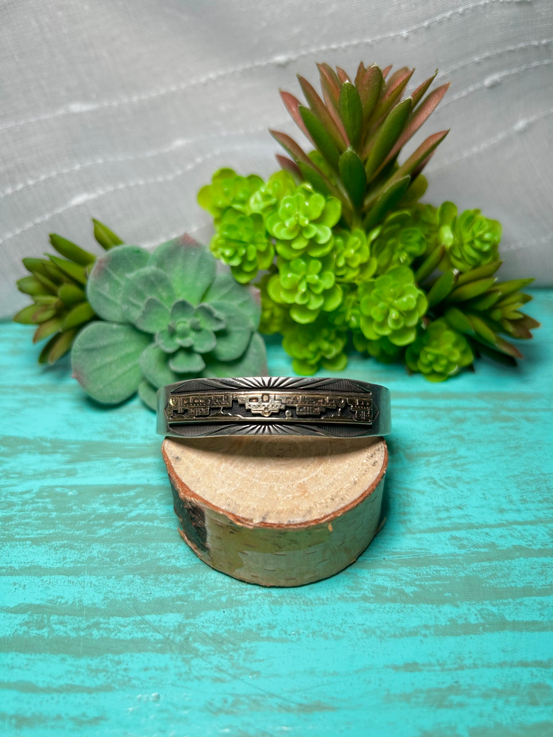 Vintage Navajo Made 14k Gold Filled  & Sterling Silver Cuff Bracelet