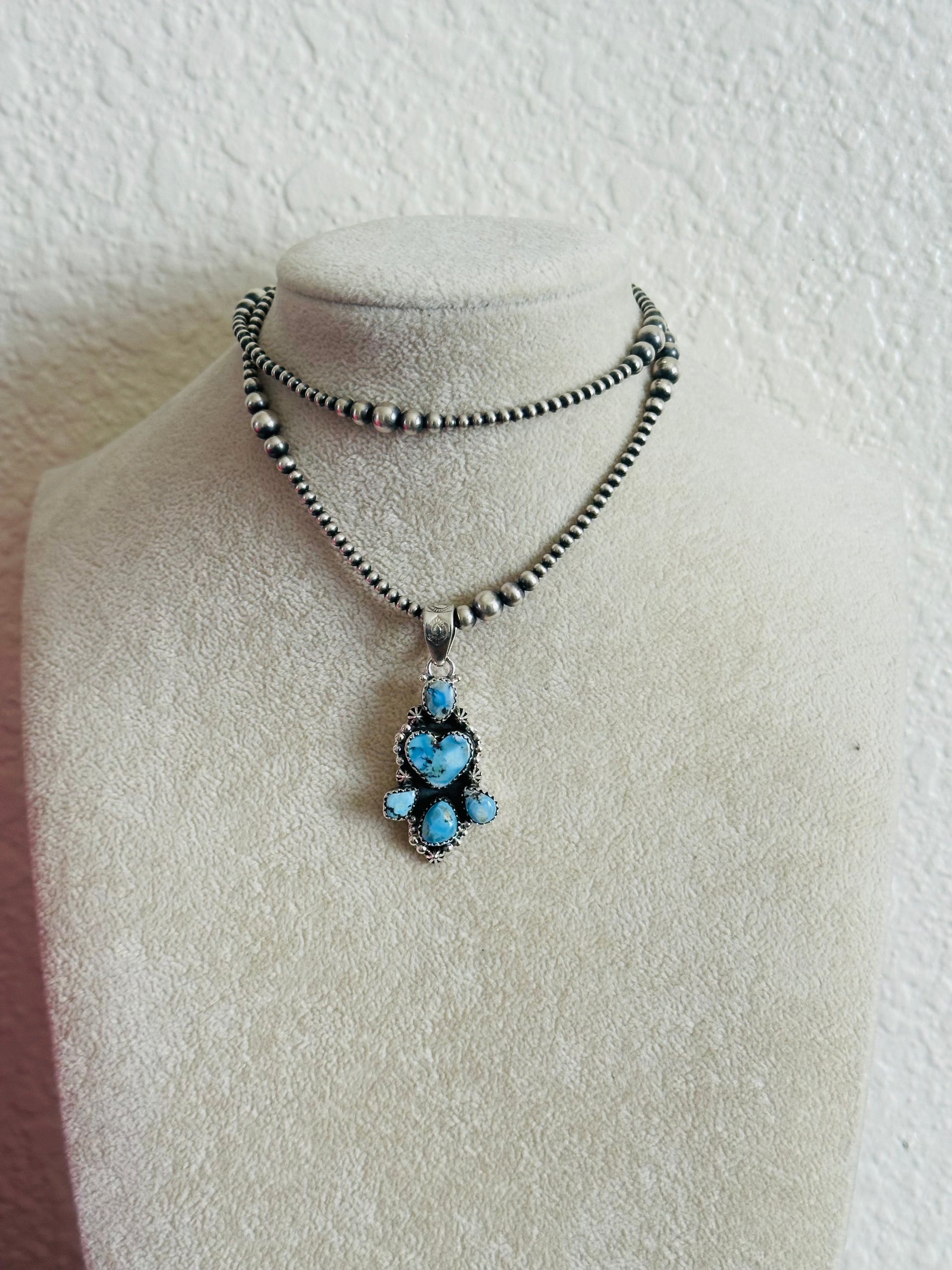 Southwest Handmade Golden Hills Turquoise & Sterling Silver Cluster Pendant