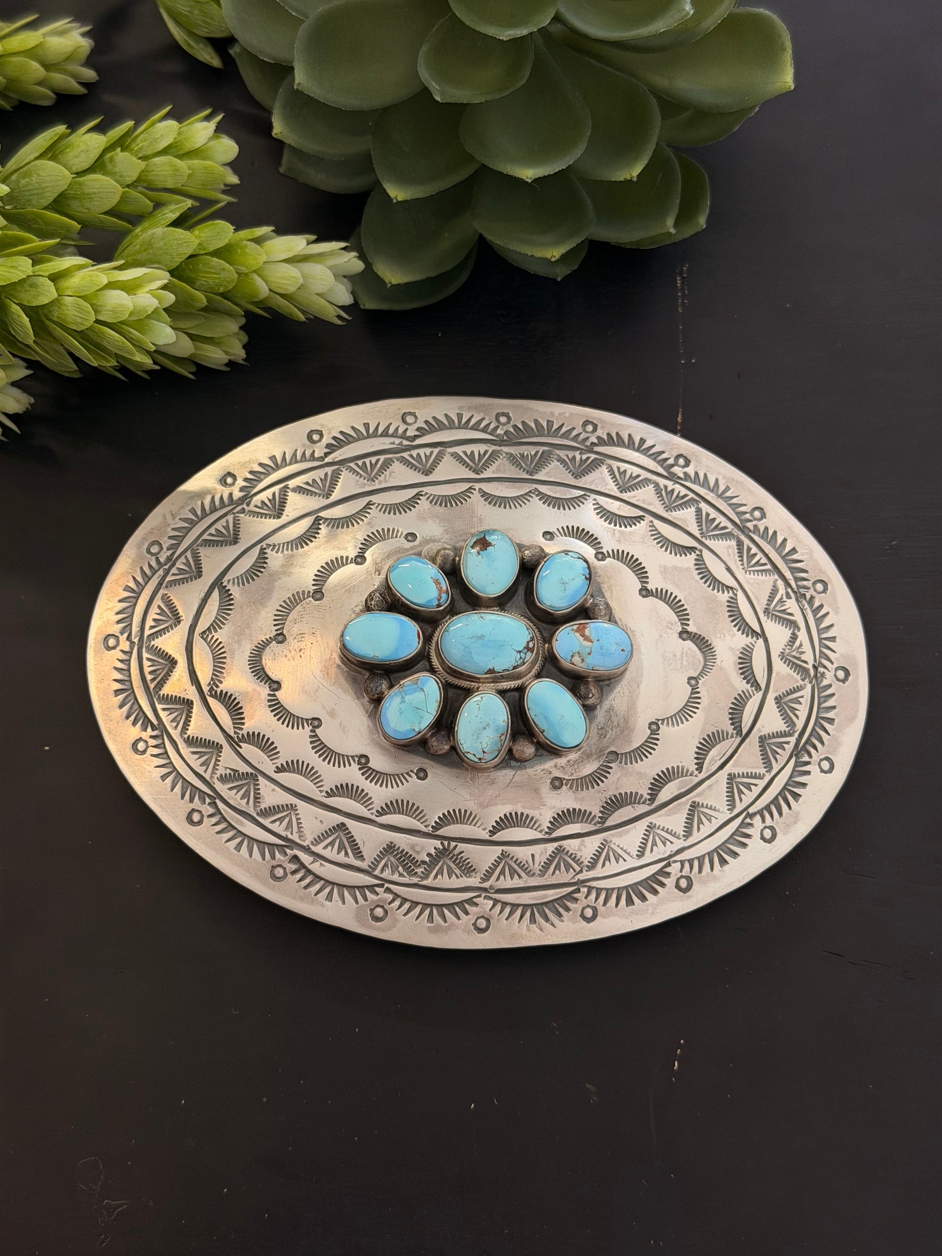 Bobby Johnson Golden Hills Turquoise & Sterling Silver Belt Buckle