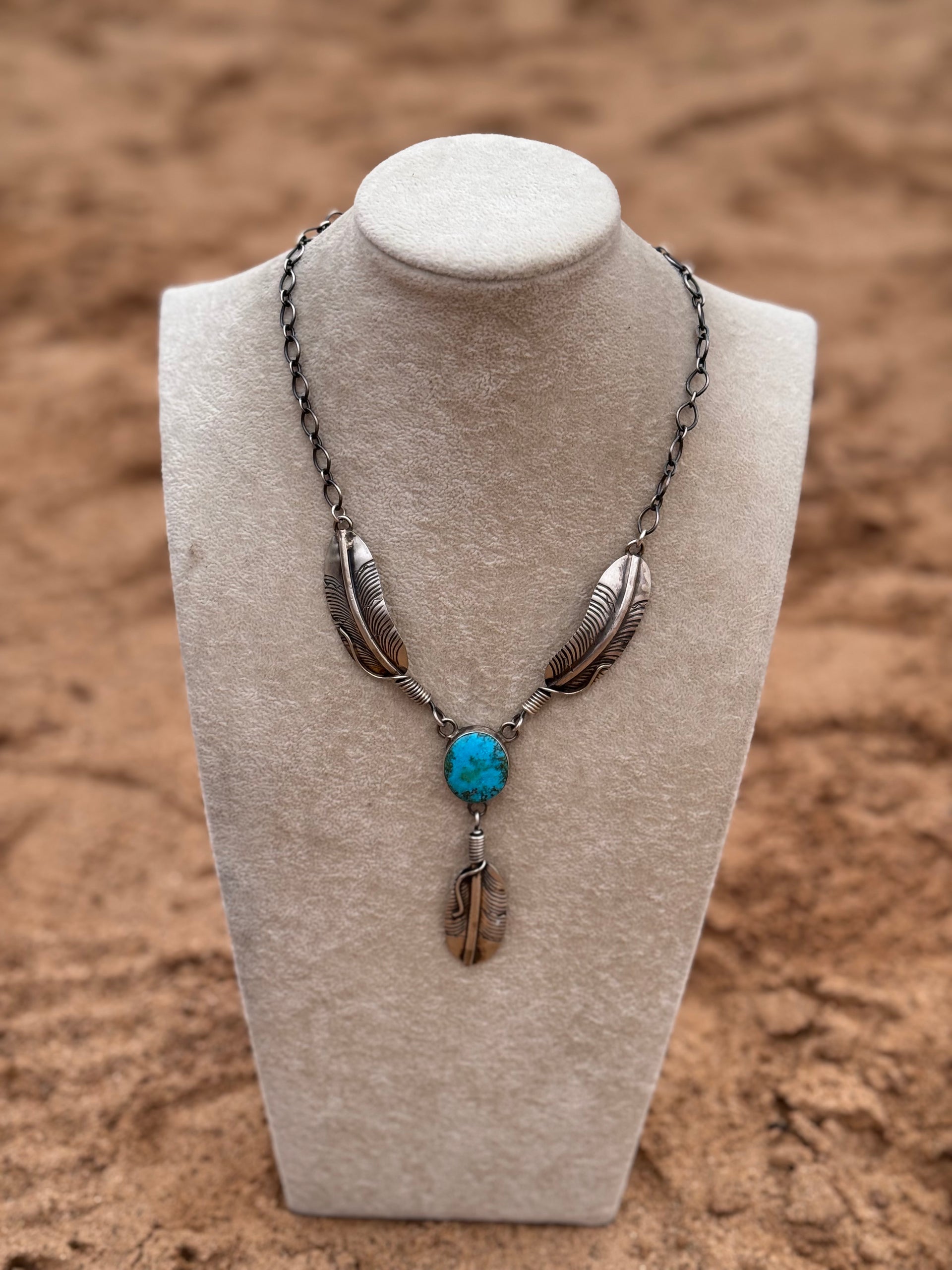 Kobe Martinez Royston Turquoise and Sterling Silver Feather Necklace