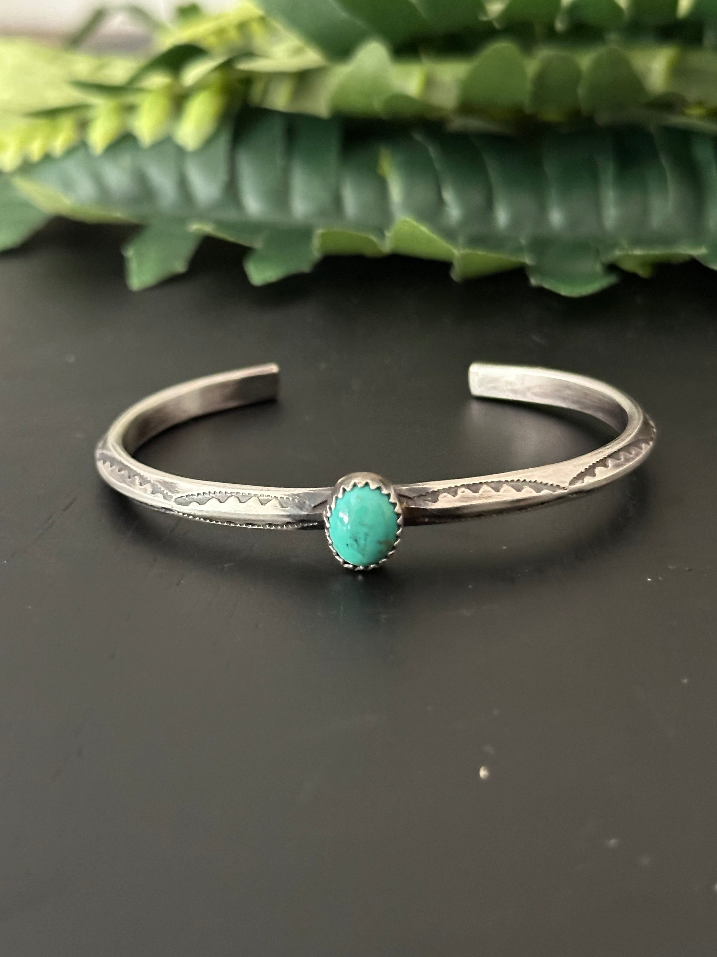 Navajo Made Kingman Turquoise & Sterling Silver Cuff Bracelet