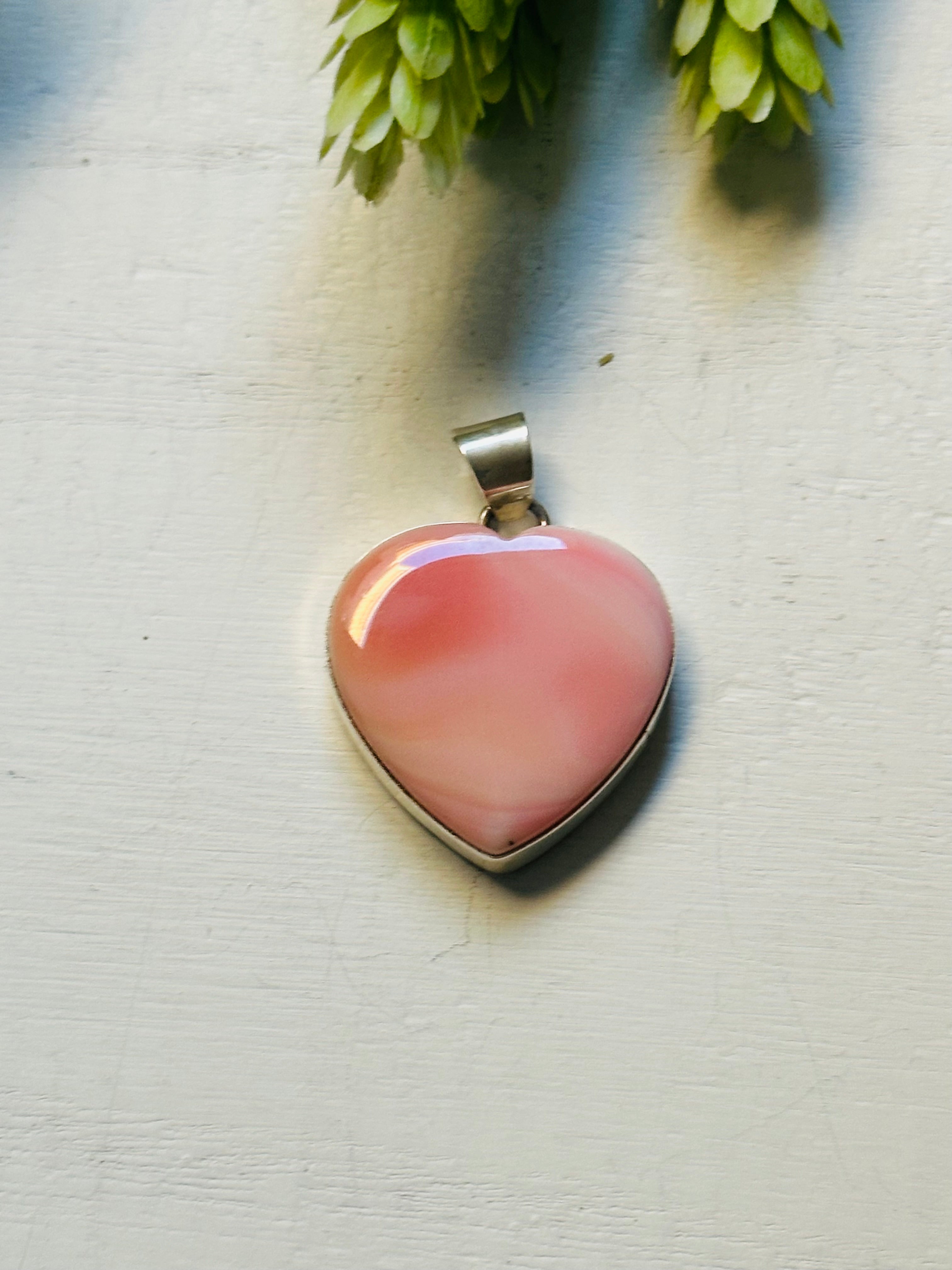 Shirley Henry Pink Conch & Sterling Silver Heart Pendant