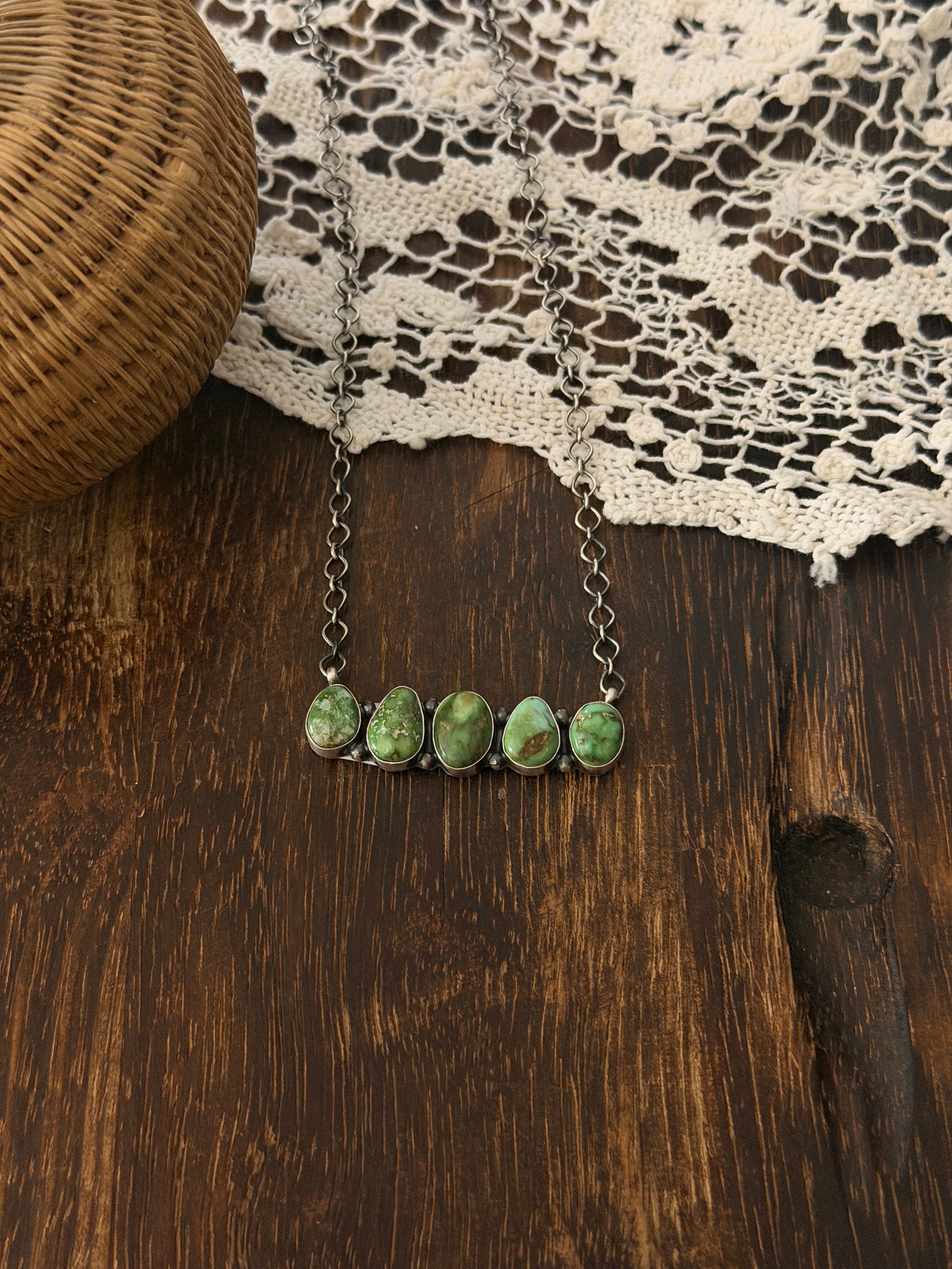 Dave Skeets Sonoran Gold Turquoise & Sterling Silver Bar Necklace