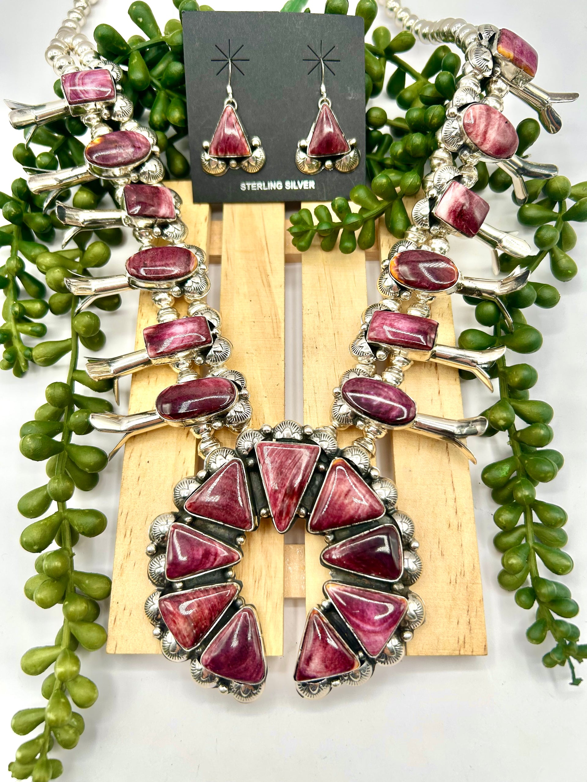 Kee Johnson Purple Spiny Oyster & Sterling Silver Necklace Set