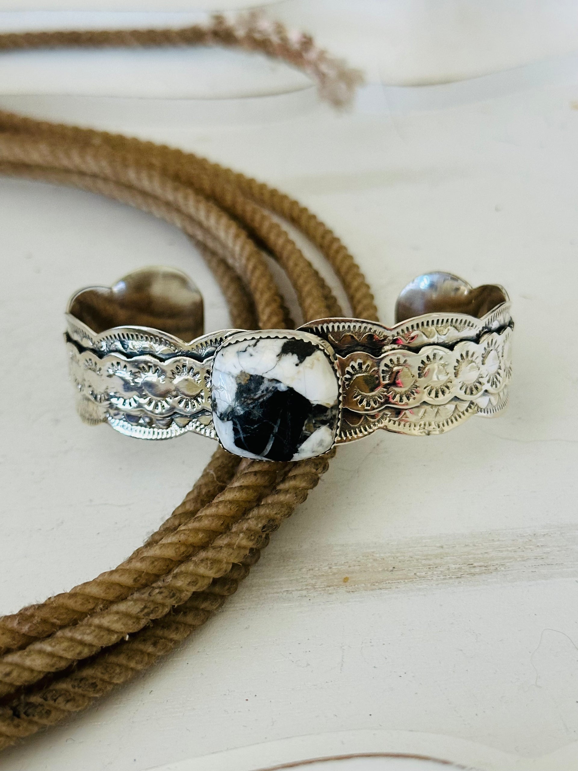 Southwest Made White Buffalo & Sterling Silver Cuff Bracelet
