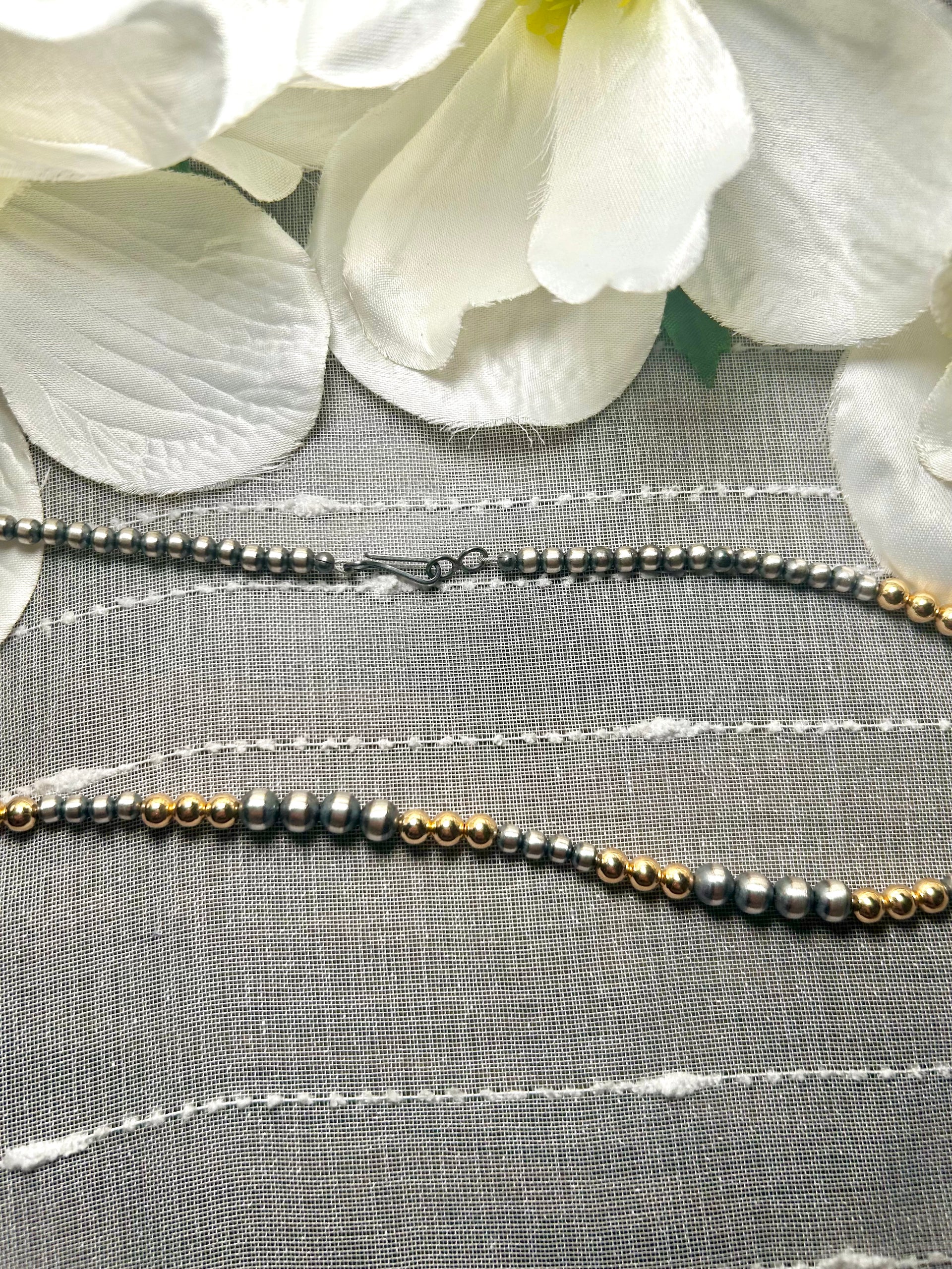 Navajo Made Strung 14K Gold Plate & Sterling Silver Necklace