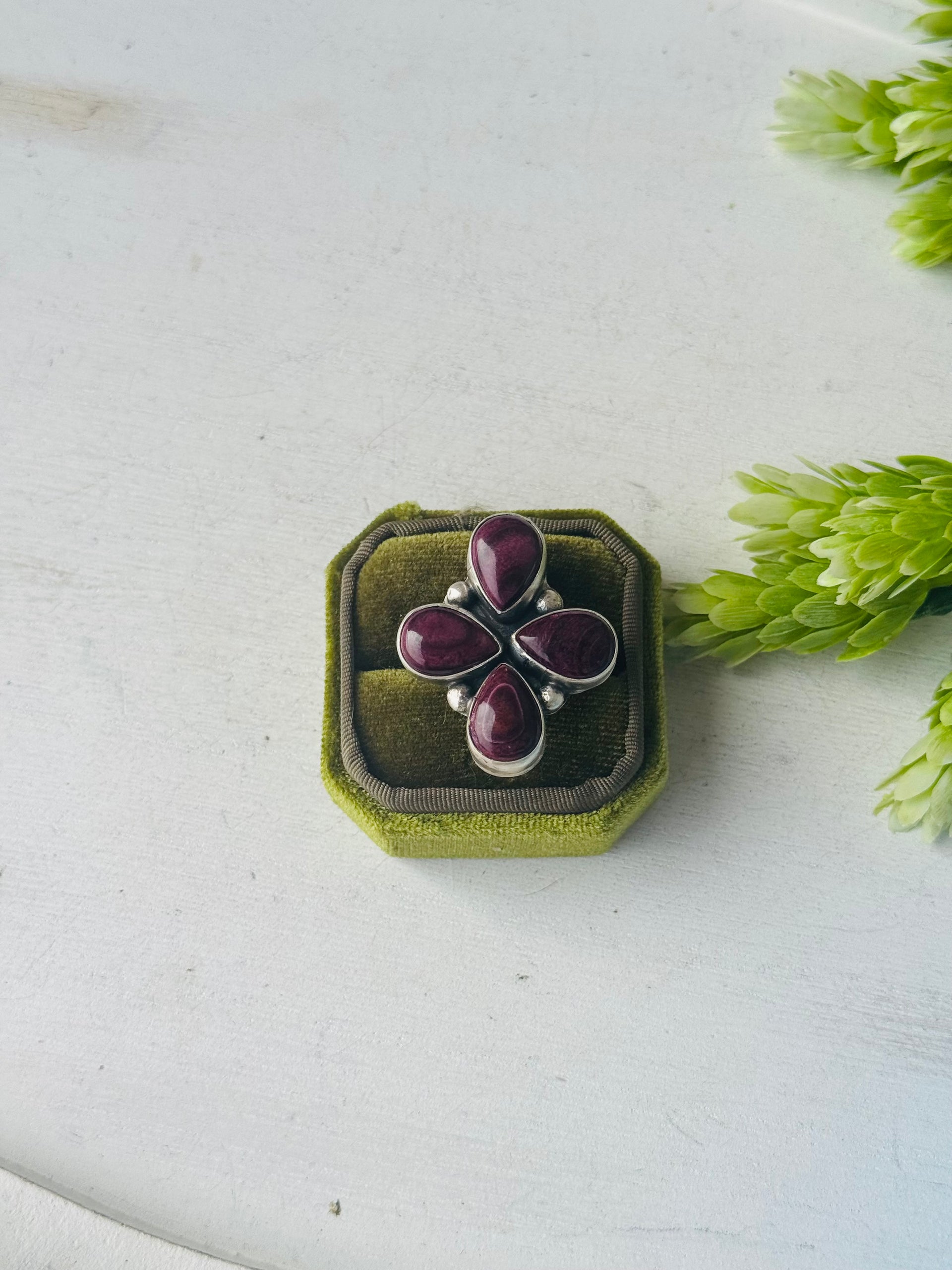 Myron Benally Purple Spiny Oyster & Sterling Silver Ring Size 7.5