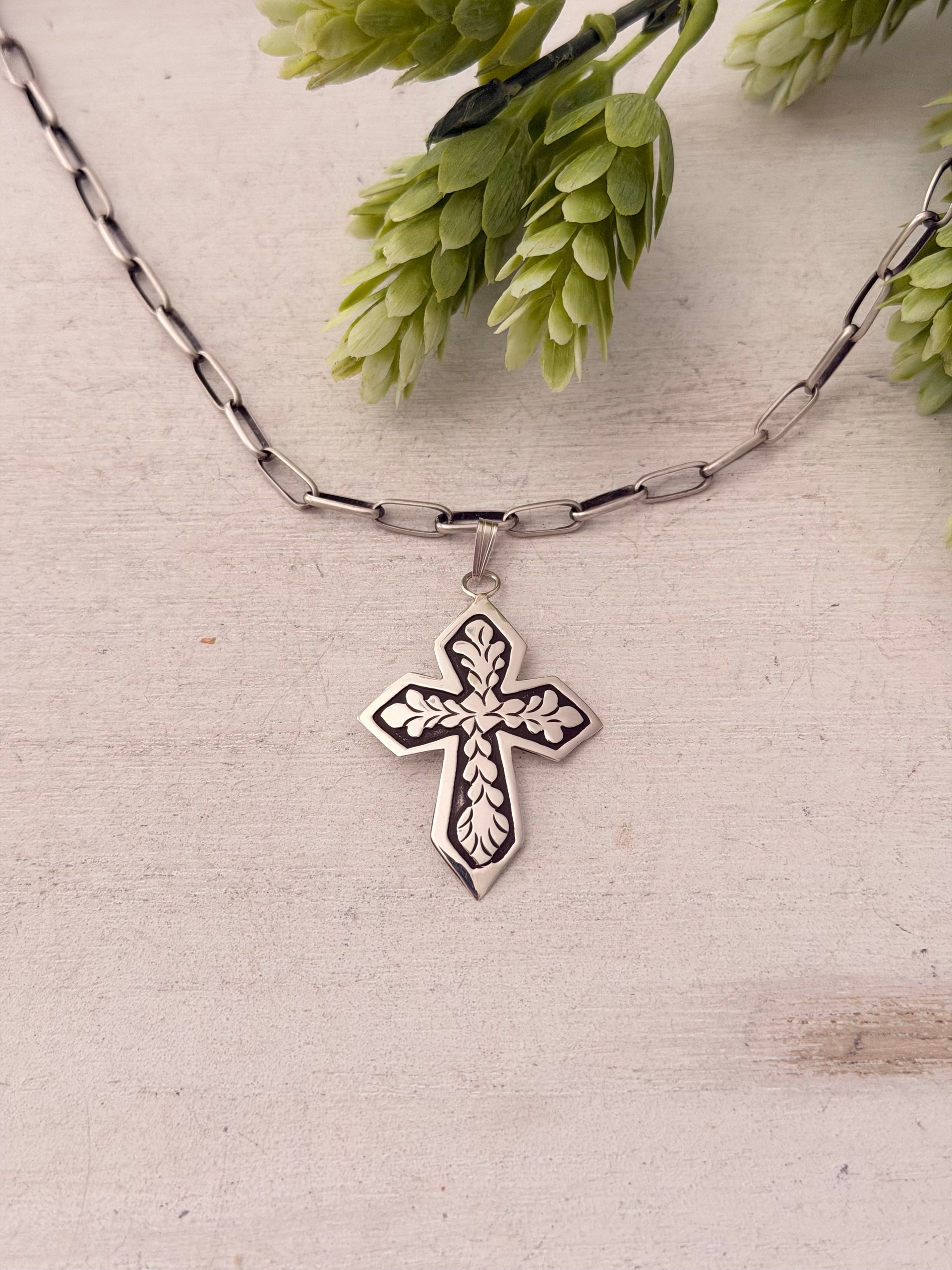 Navajo Made Sterling Silver Cross Pendant