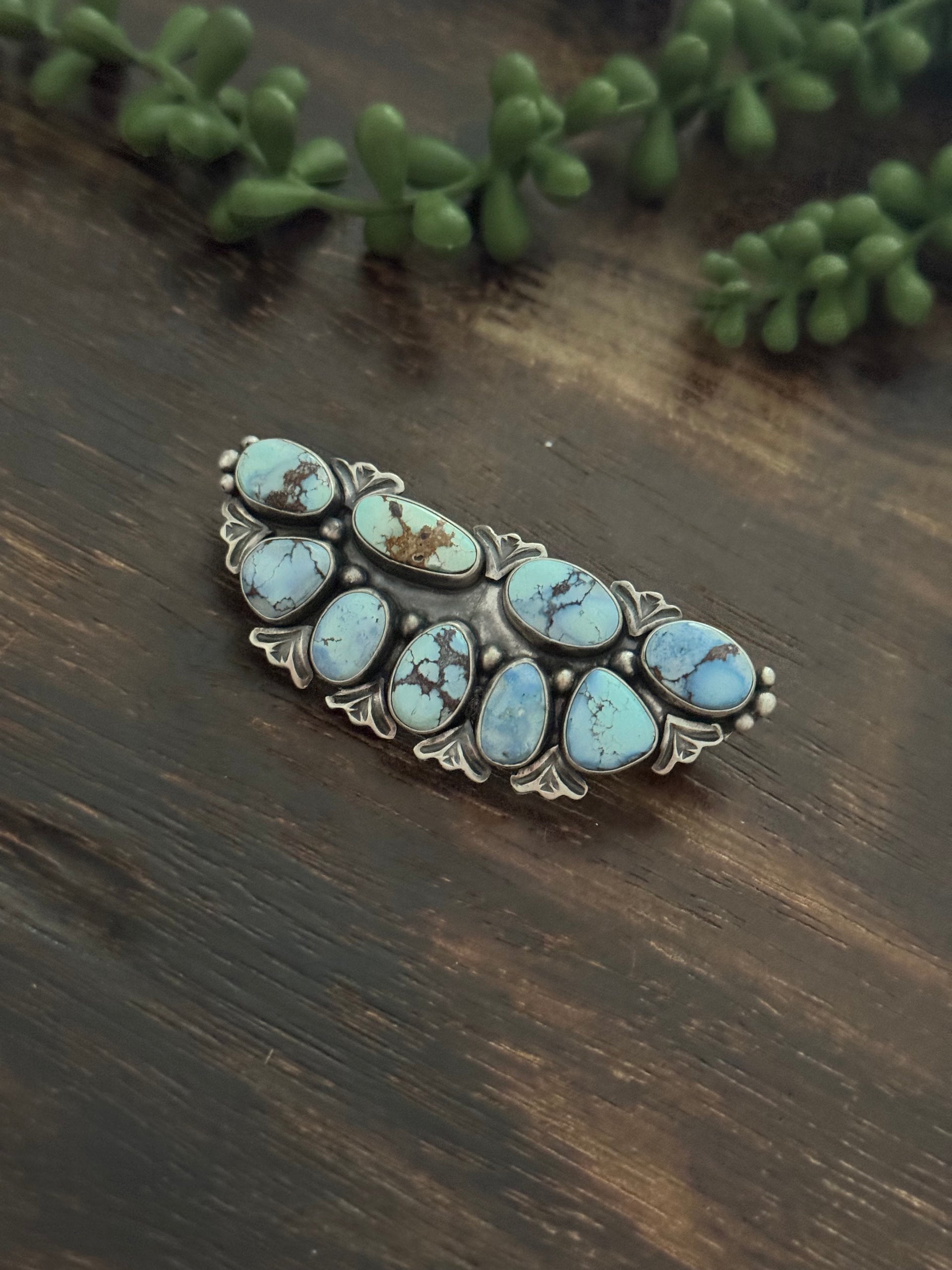 Paul Livingston Golden Hills Turquoise & Sterling Silver Cluster Hair Barrette