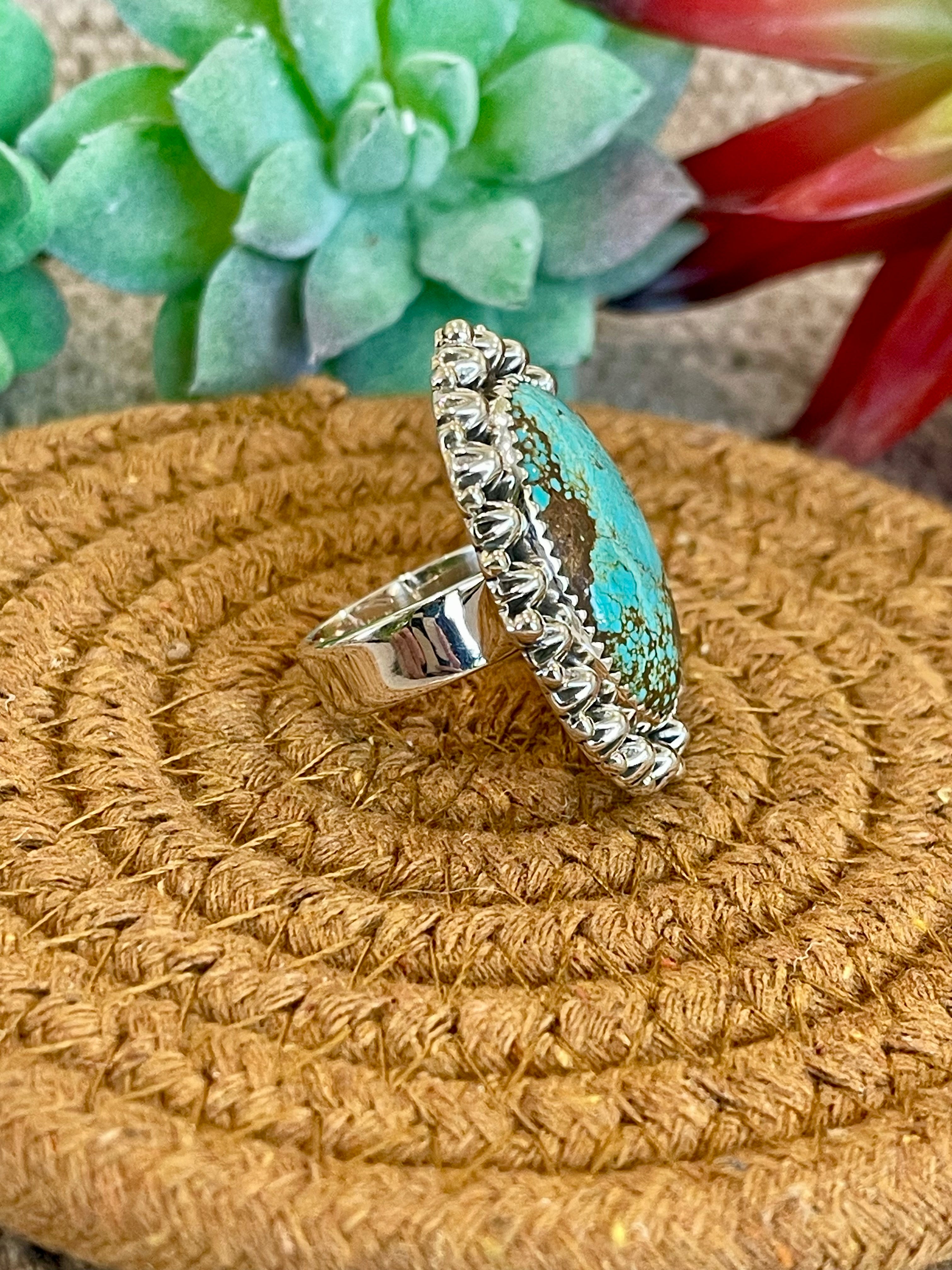 Southwest Handmade Number 8 Turquoise & Sterling Silver Adjustable Ring